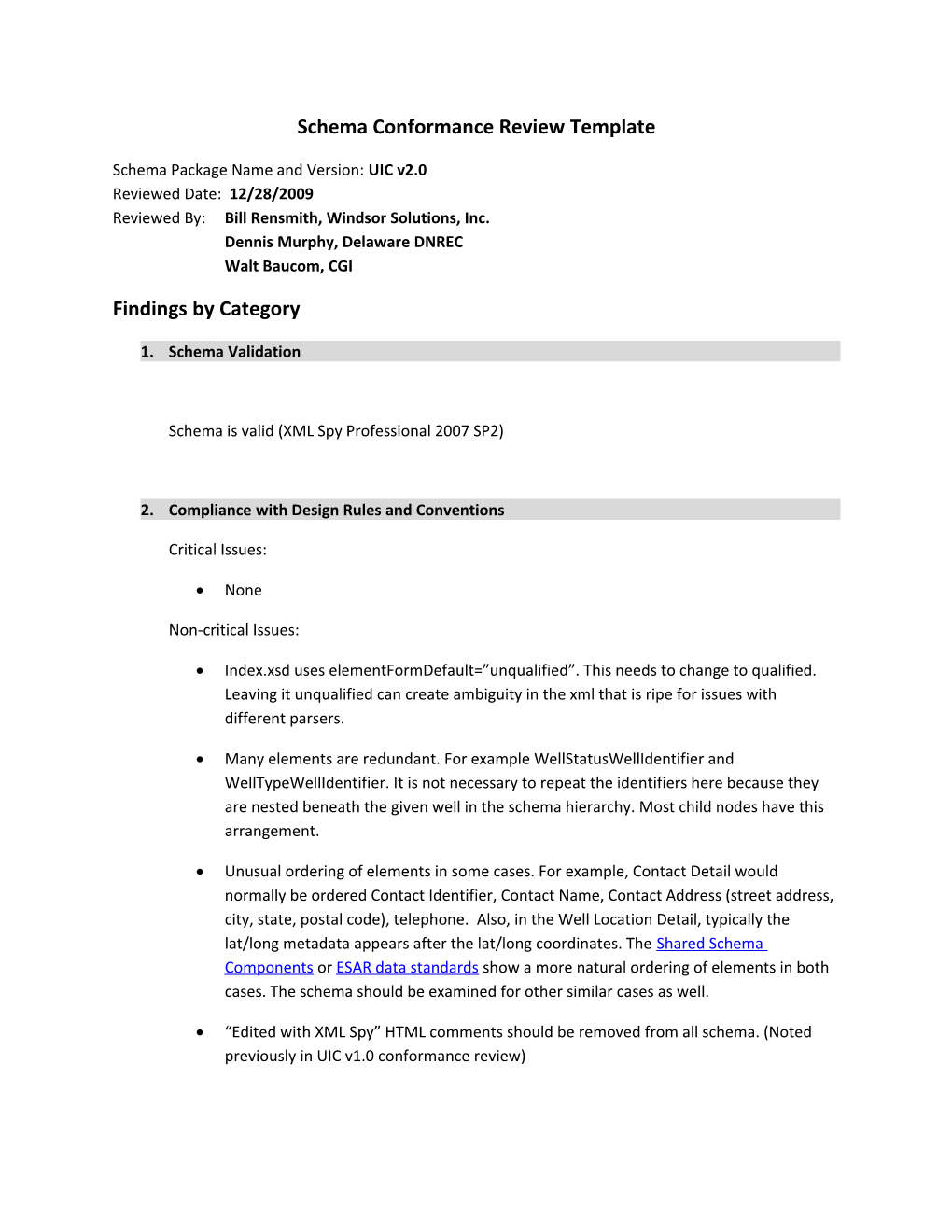 Schema Conformance Review Template