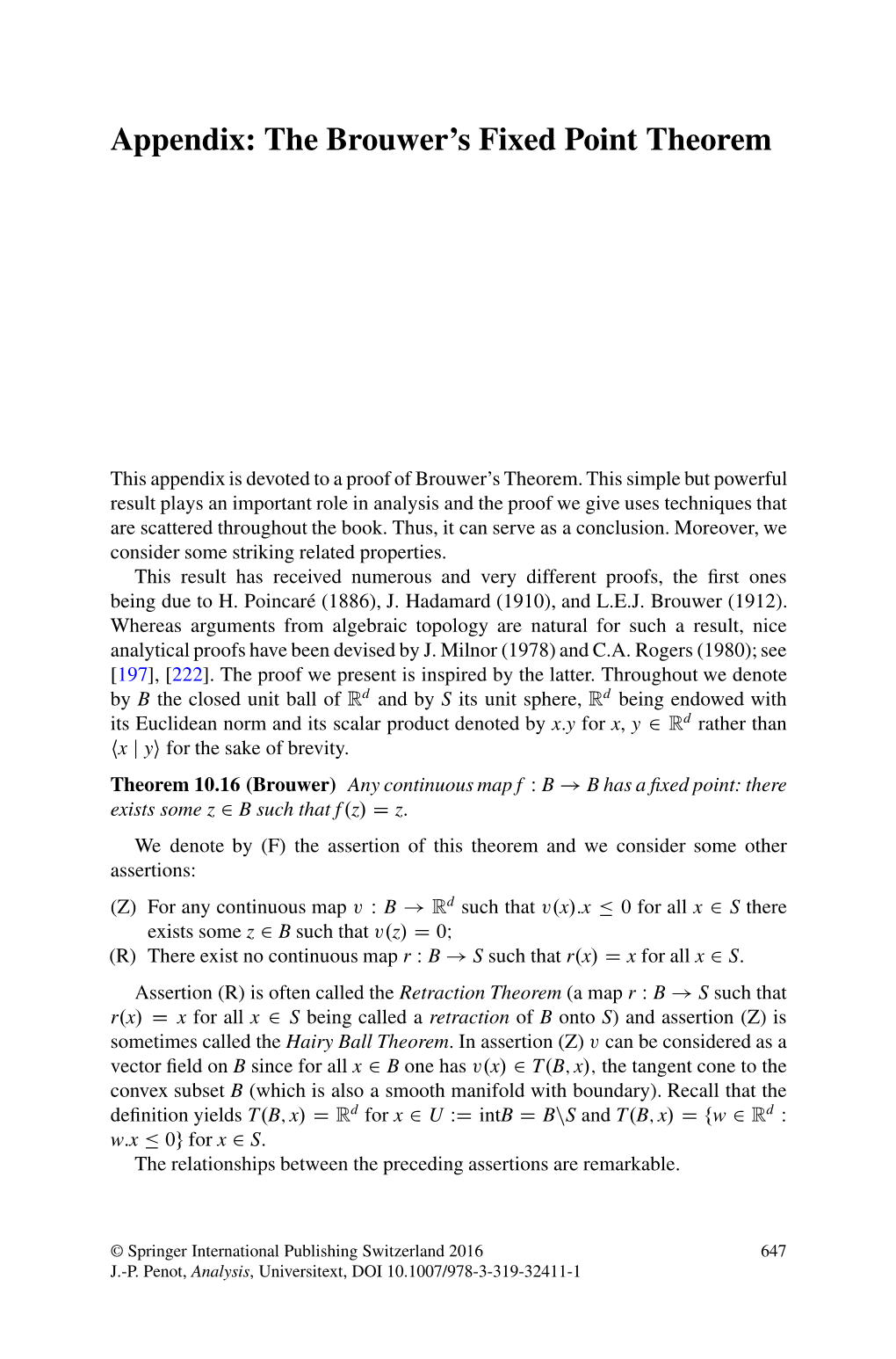 Appendix: the Brouwer's Fixed Point Theorem