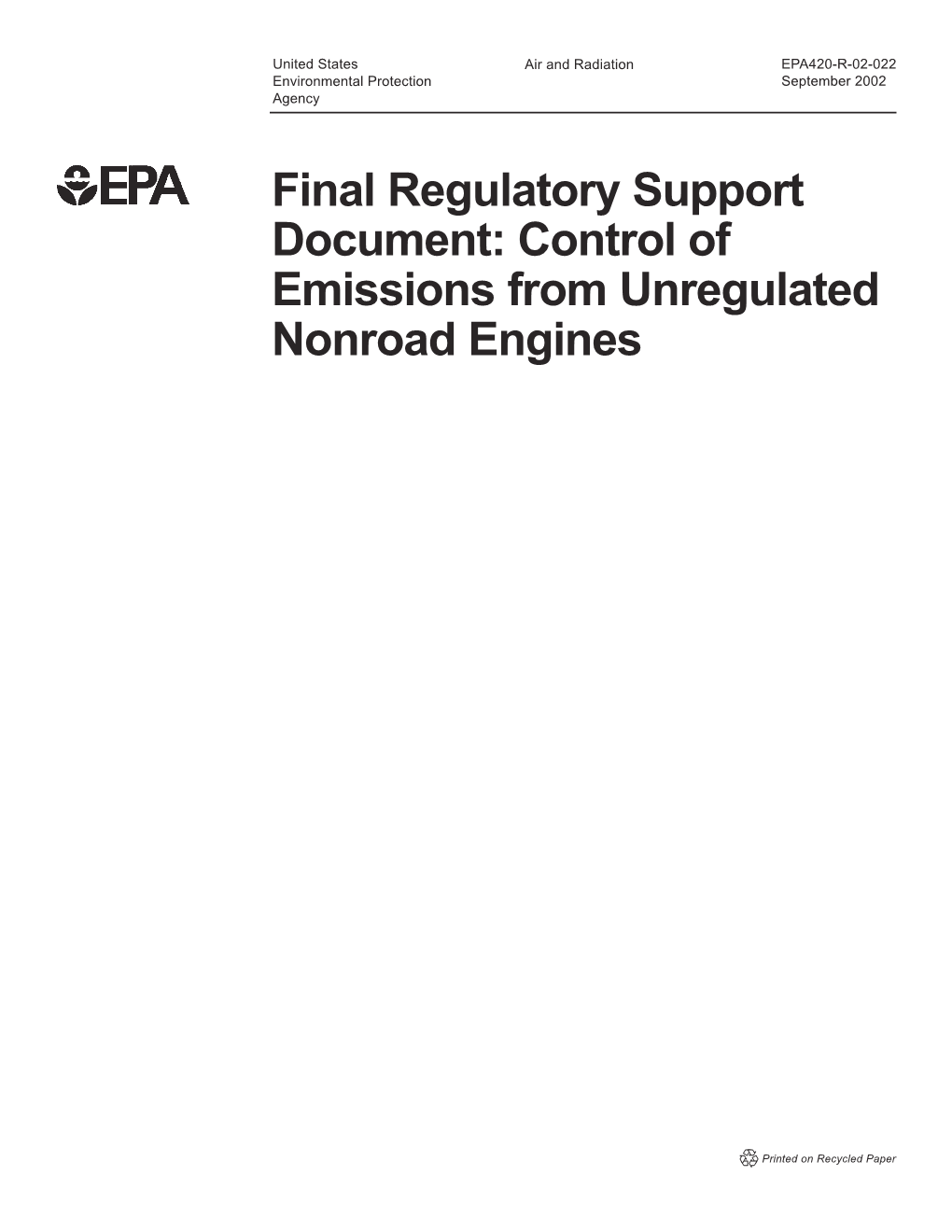 Control of Emissions from Unregulated Nonroad Engines