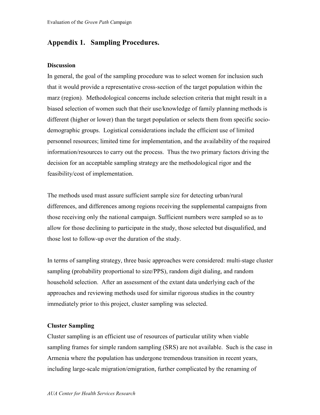 Appendix 1. Sampling Procedures