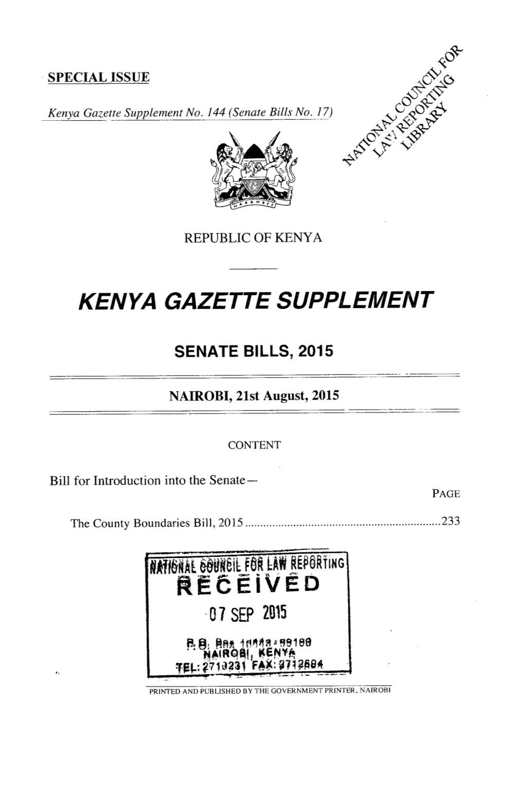 The County Boundaries Bill, 2015