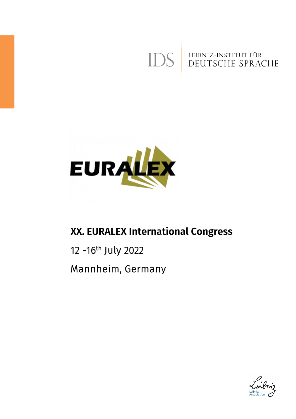 XX. EURALEX International Congress 12 -16Th July 2022 Mannheim, Germany