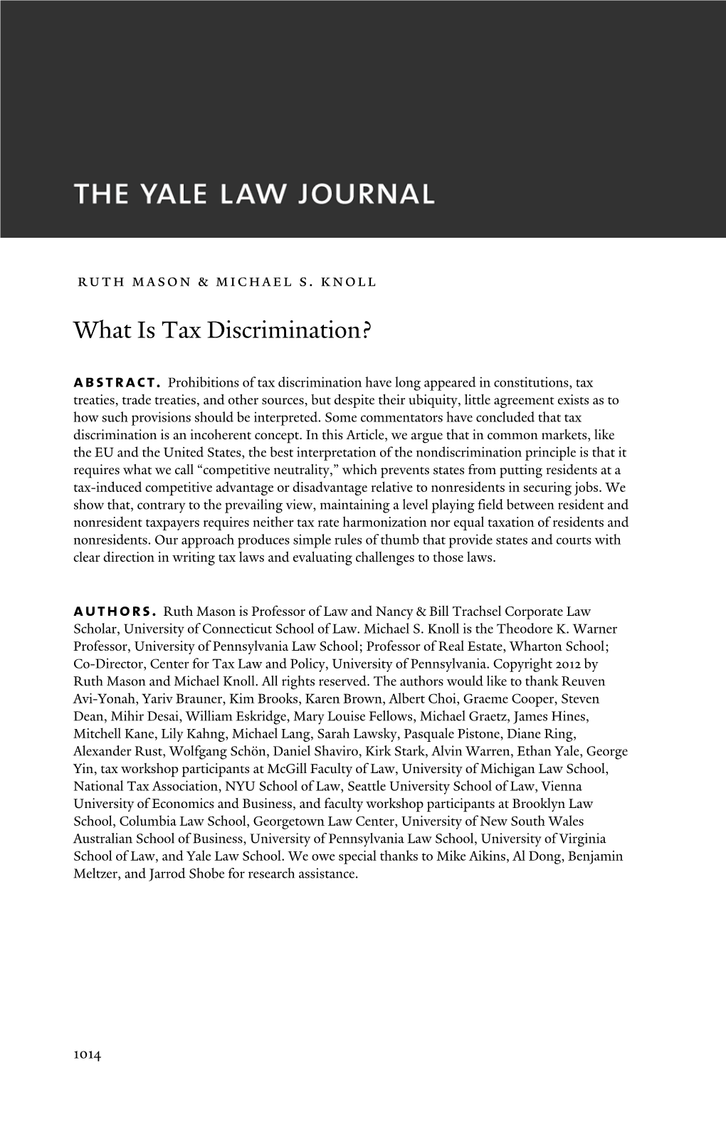 What Is Tax Discrimination? Abstract