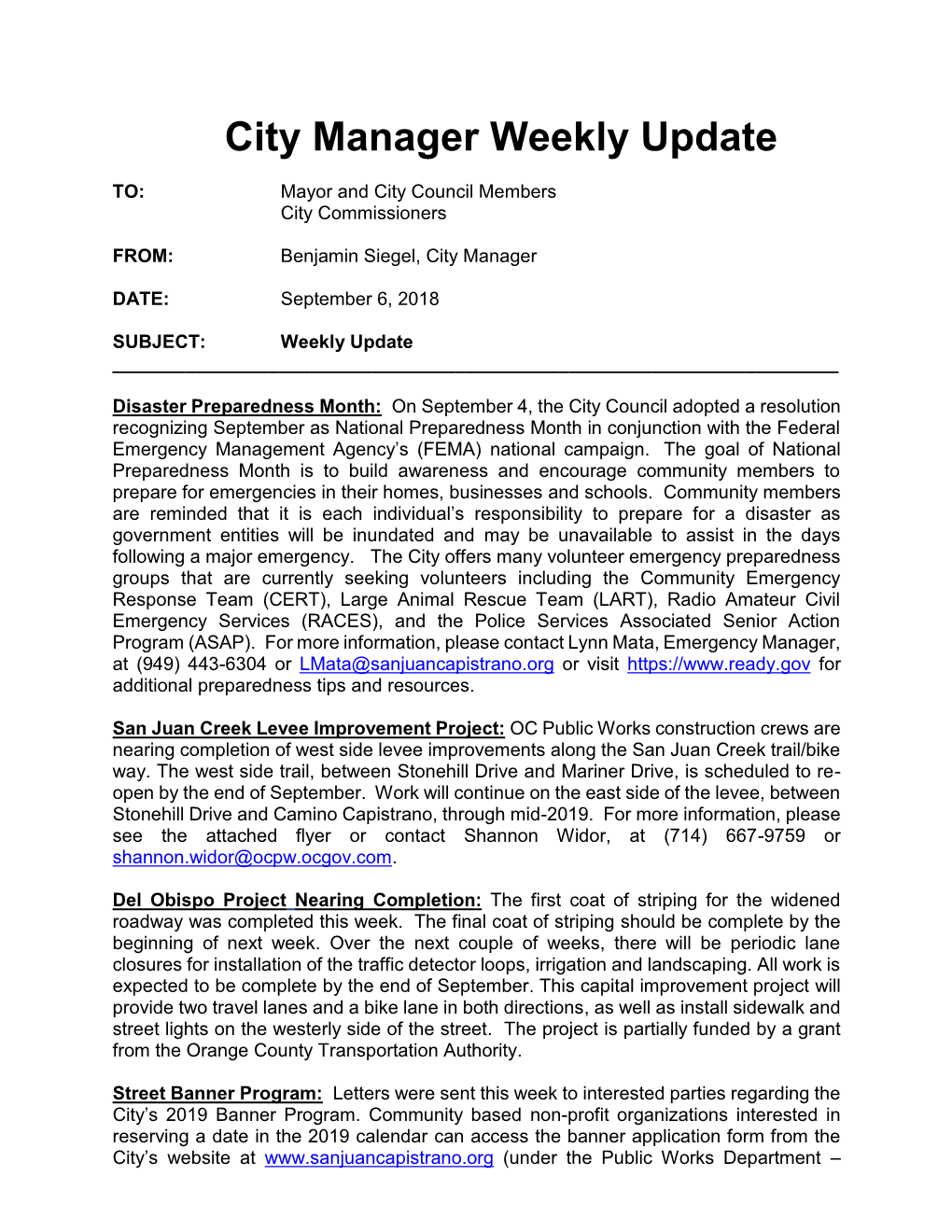 City Manager Weekly Update