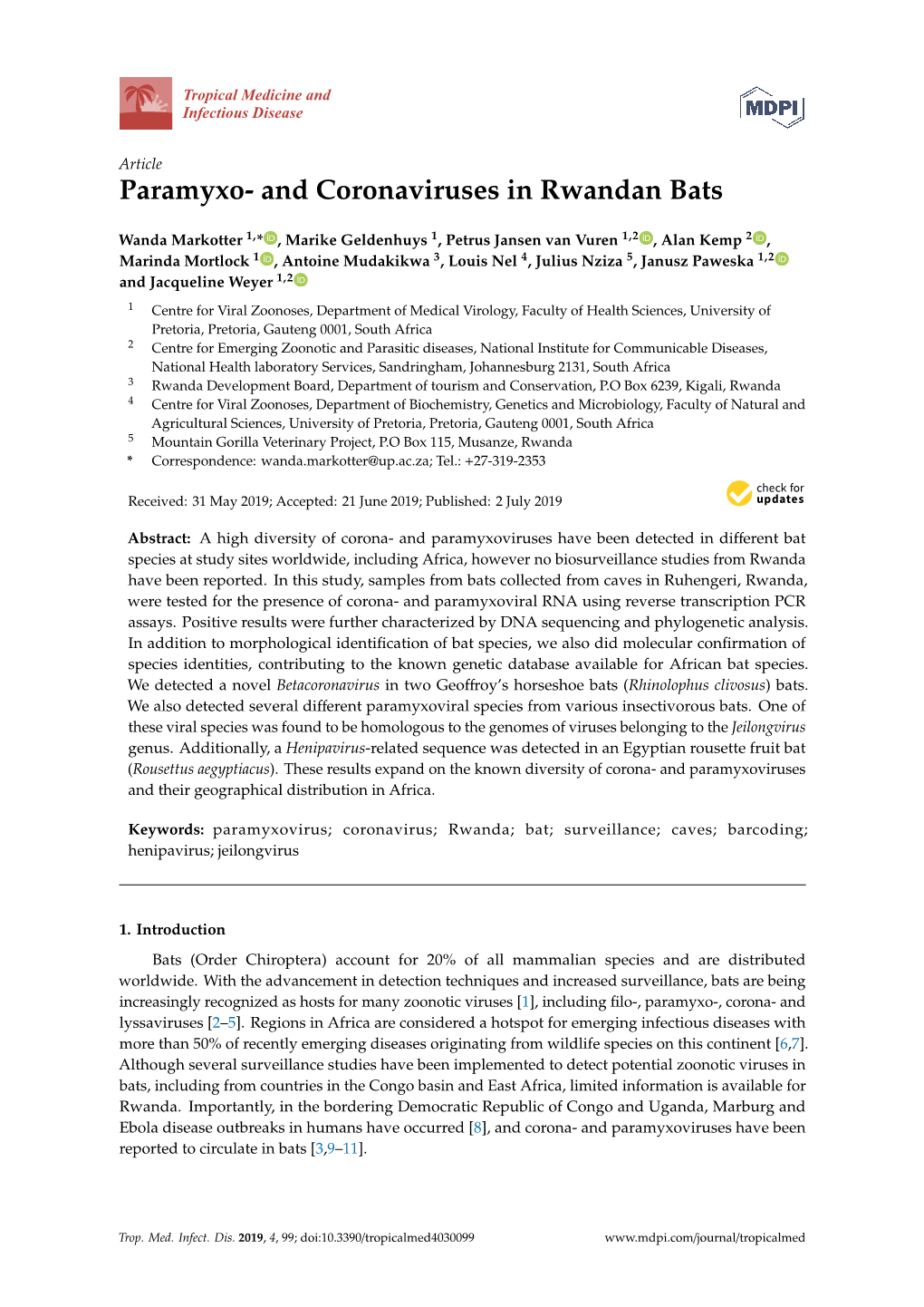 And Coronaviruses in Rwandan Bats