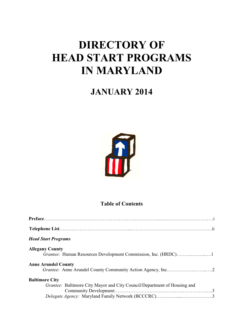 Directory of Head Start Programs in Maryland