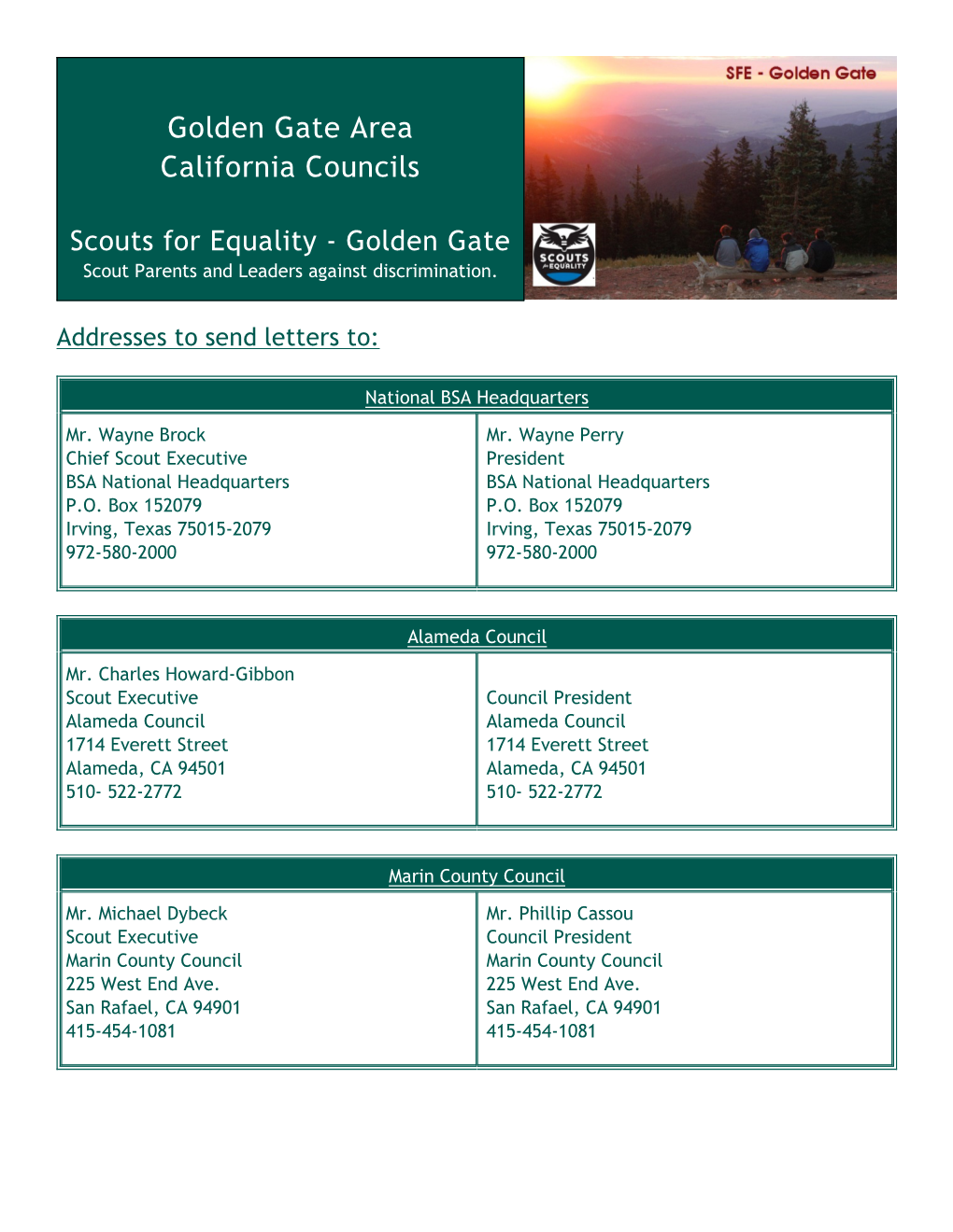 Golden Gate Area California Councils