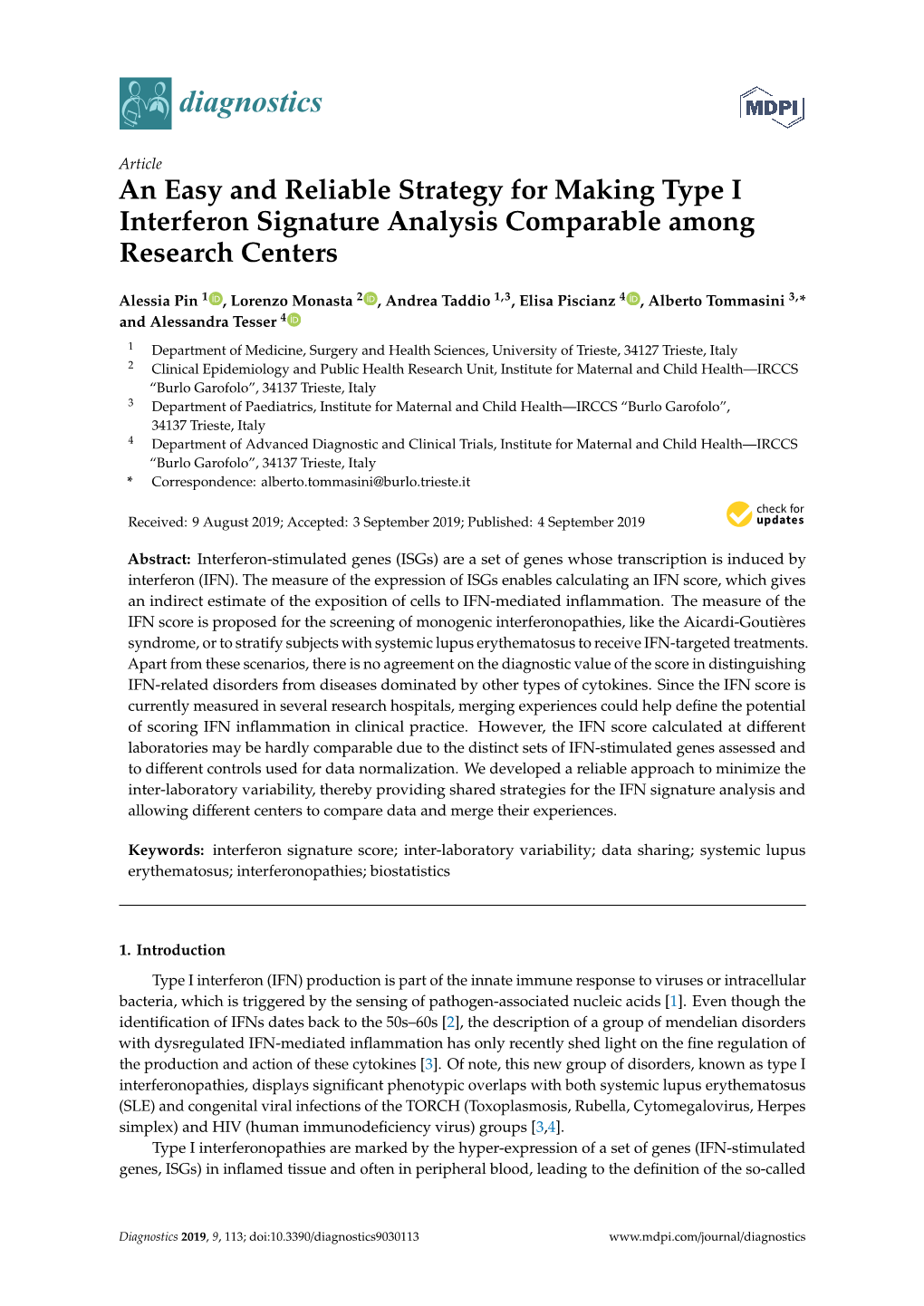 An Easy and Reliable Strategy for Making Type I Interferon Signature Analysis Comparable Among Research Centers