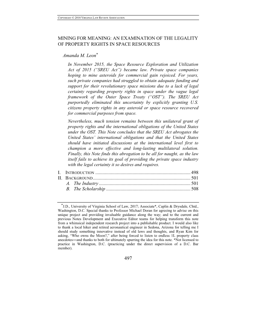 Mining for Meaning: an Examination of the Legality of Property Rights in Space Resources