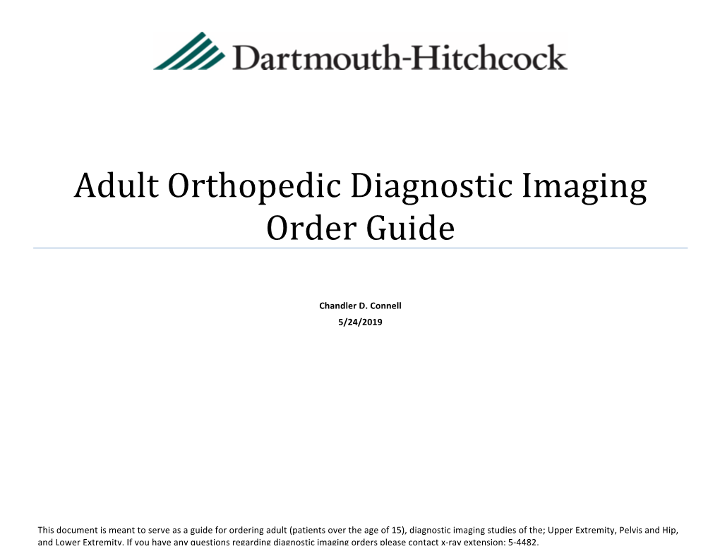 Adult Orthopedic Diagnostic Imaging Order Guide