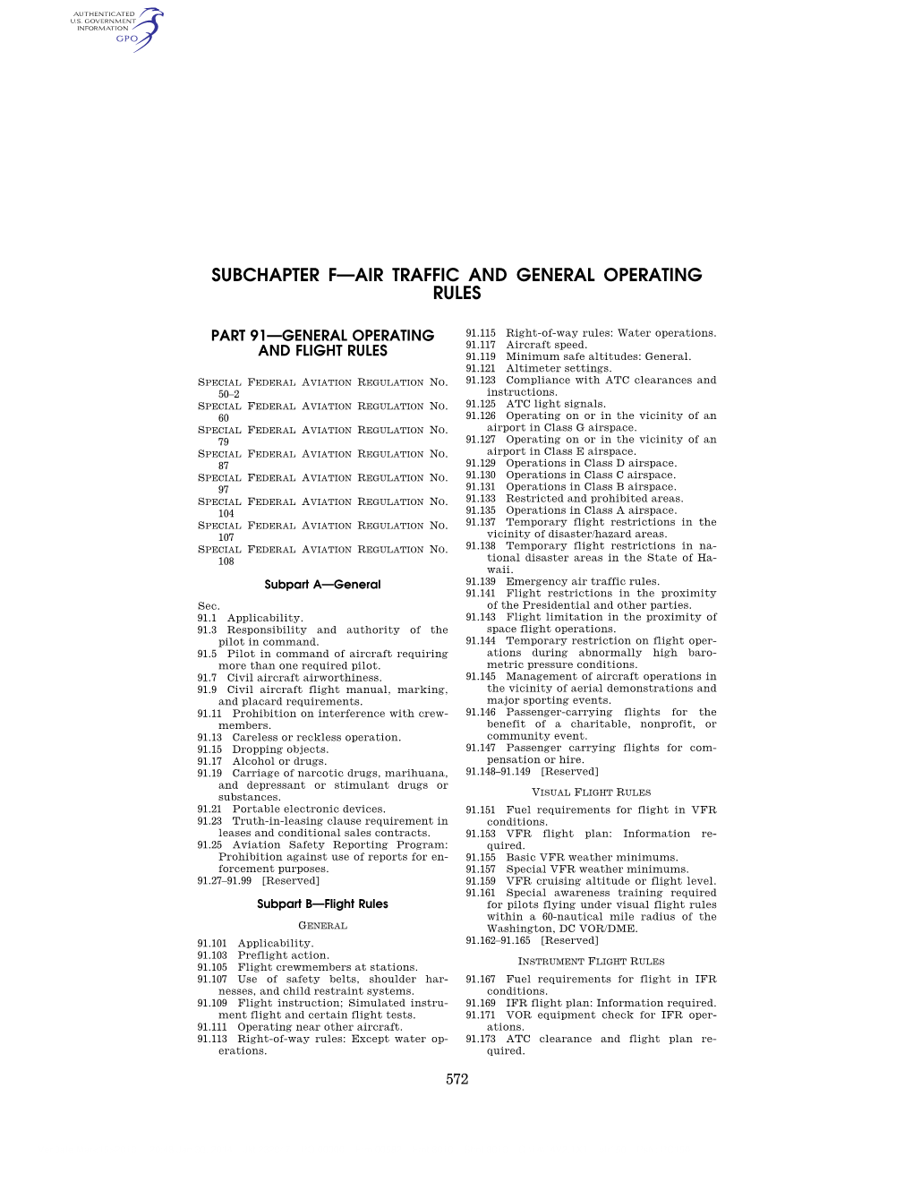 Subchapter F—Air Traffic and General Operating Rules