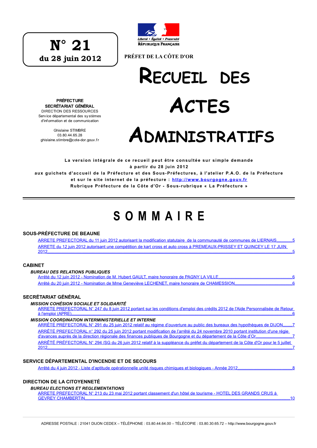 N° 21 Recueil Des Administratifs