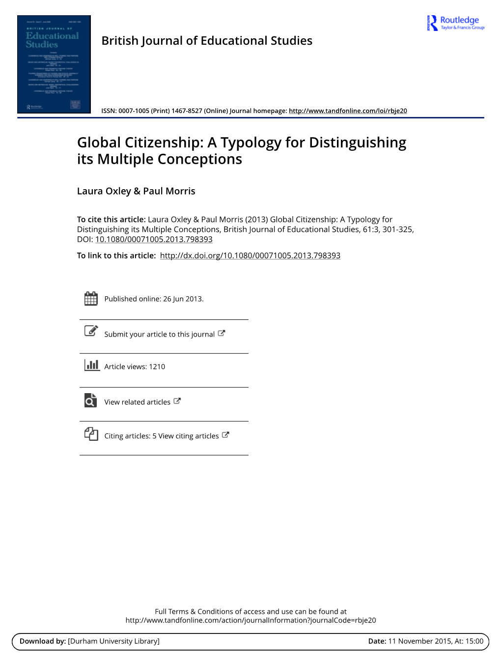 Global Citizenship: a Typology for Distinguishing Its Multiple Conceptions