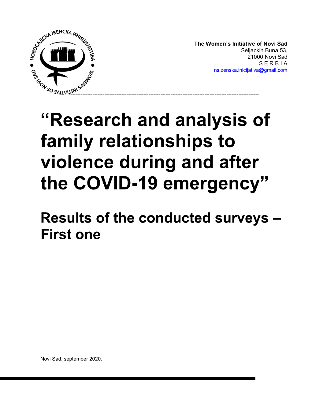 “Research and Analysis of Family Relationships to Violence During and After the COVID-19 Emergency”