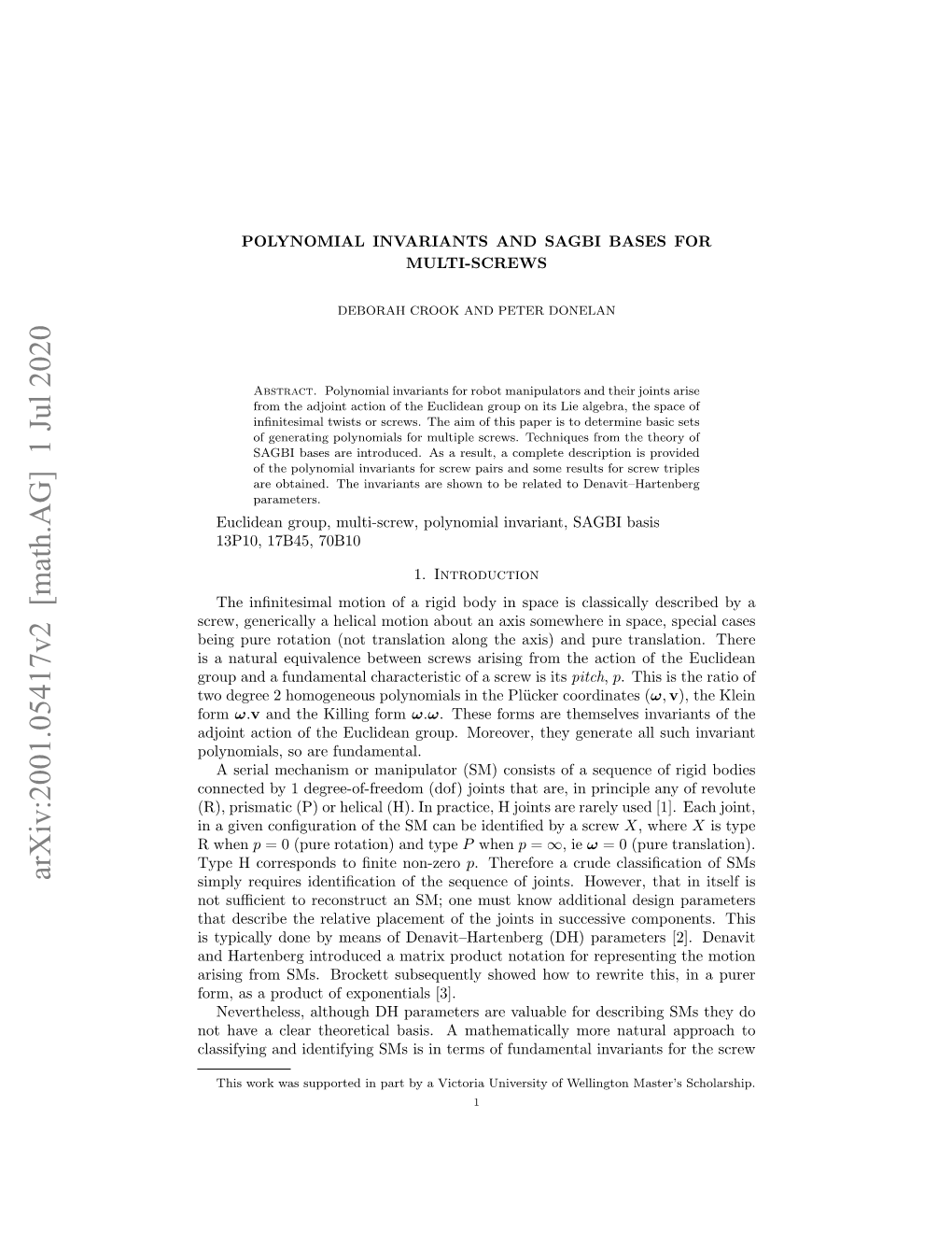 Arxiv:2001.05417V2 [Math.AG] 1 Jul 2020 Simply Requires Identiﬁcation of the Sequence of Joints