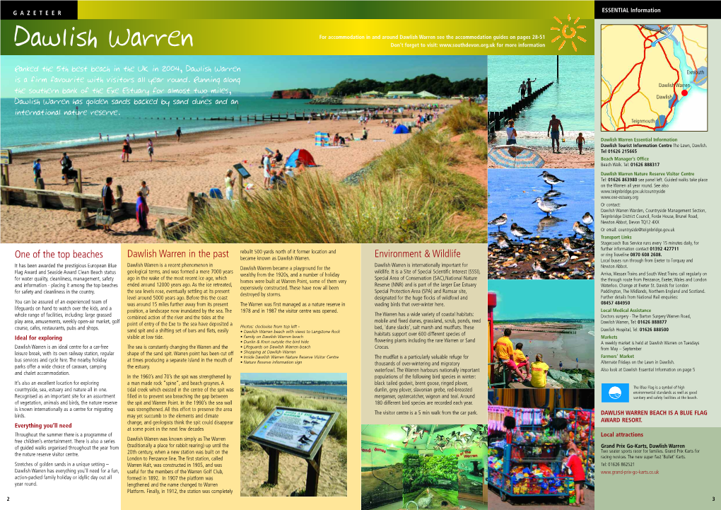 Dawlish Warren See the Accommodation Guides on Pages 28-51 Dawlish Warren Don’T Forget to Visit: for More Information