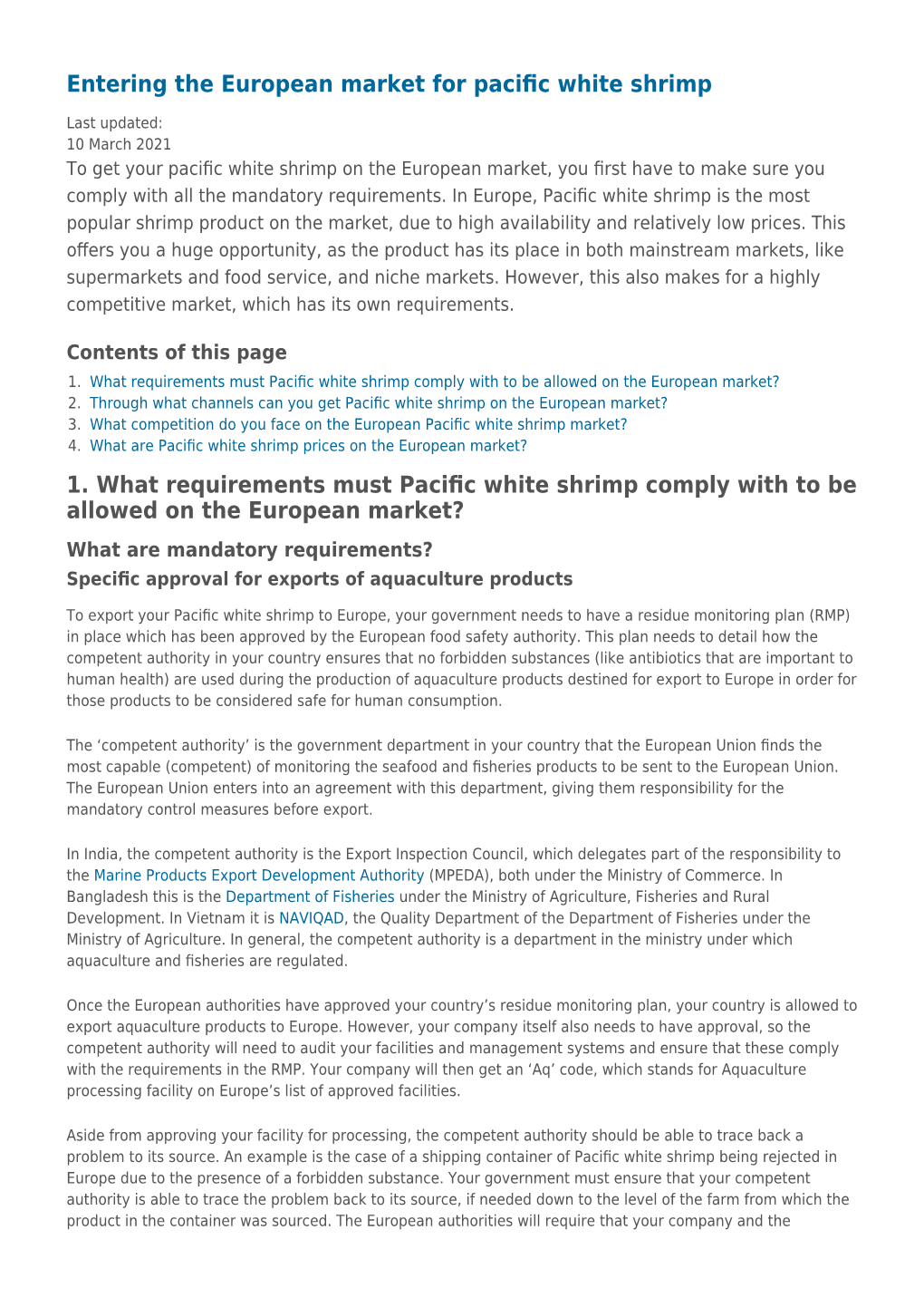 1. What Requirements Must Pacific White Shrimp Comply with to Be