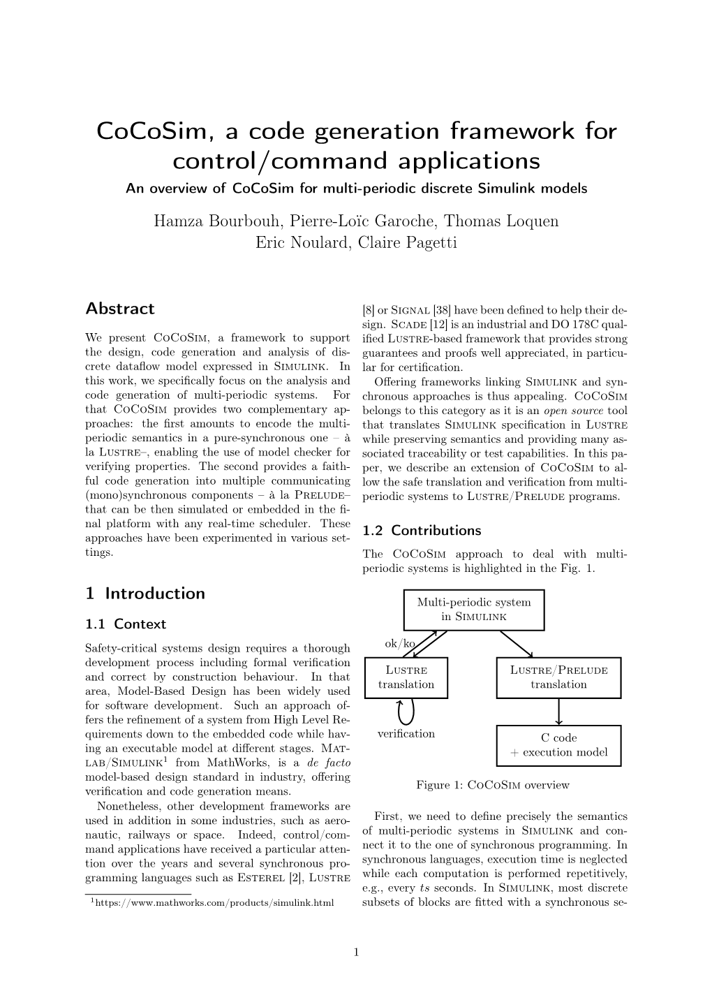 Cocosim, a Code Generation Framework for Control/Command