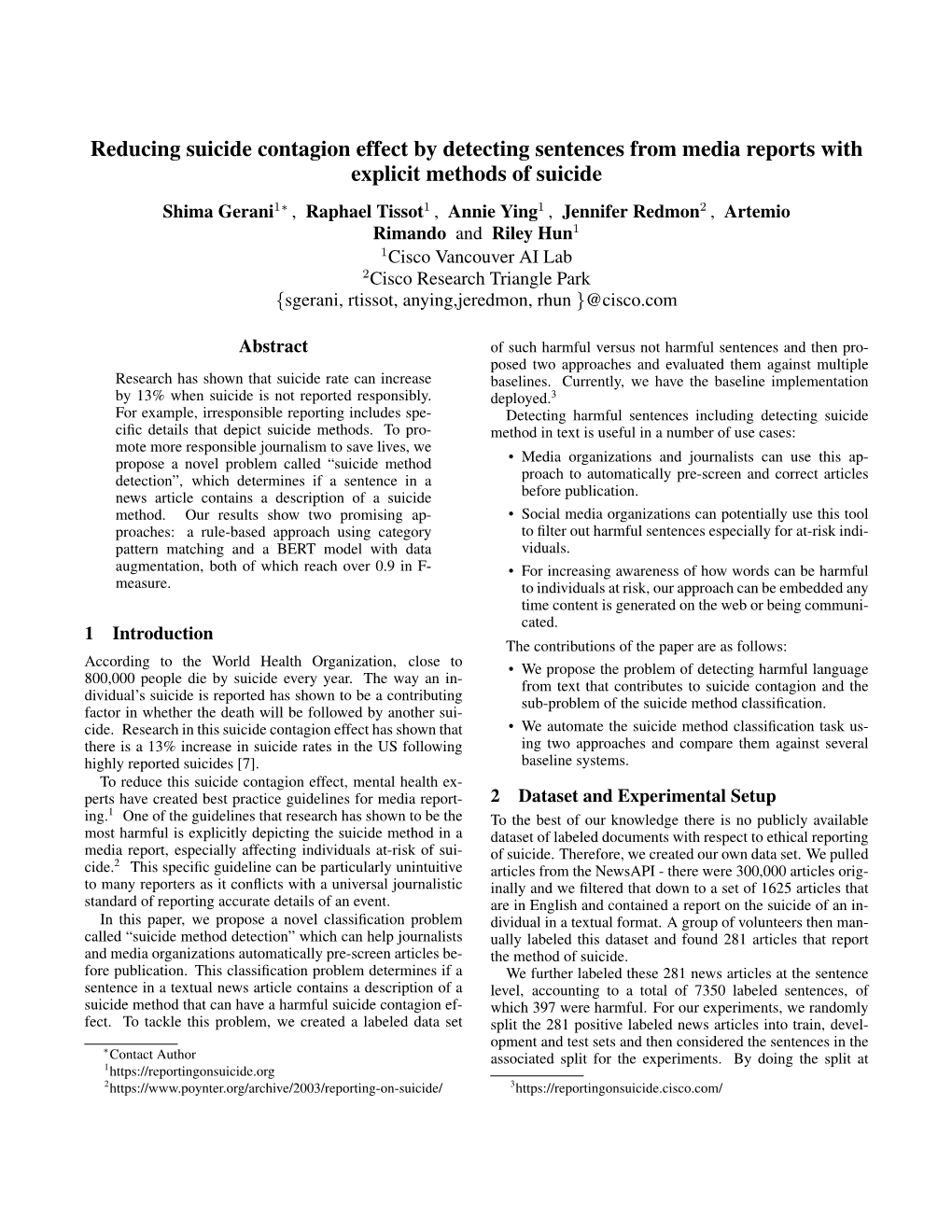 Reducing Suicide Contagion Effect by Detecting Sentences from Media Reports with Explicit Methods of Suicide