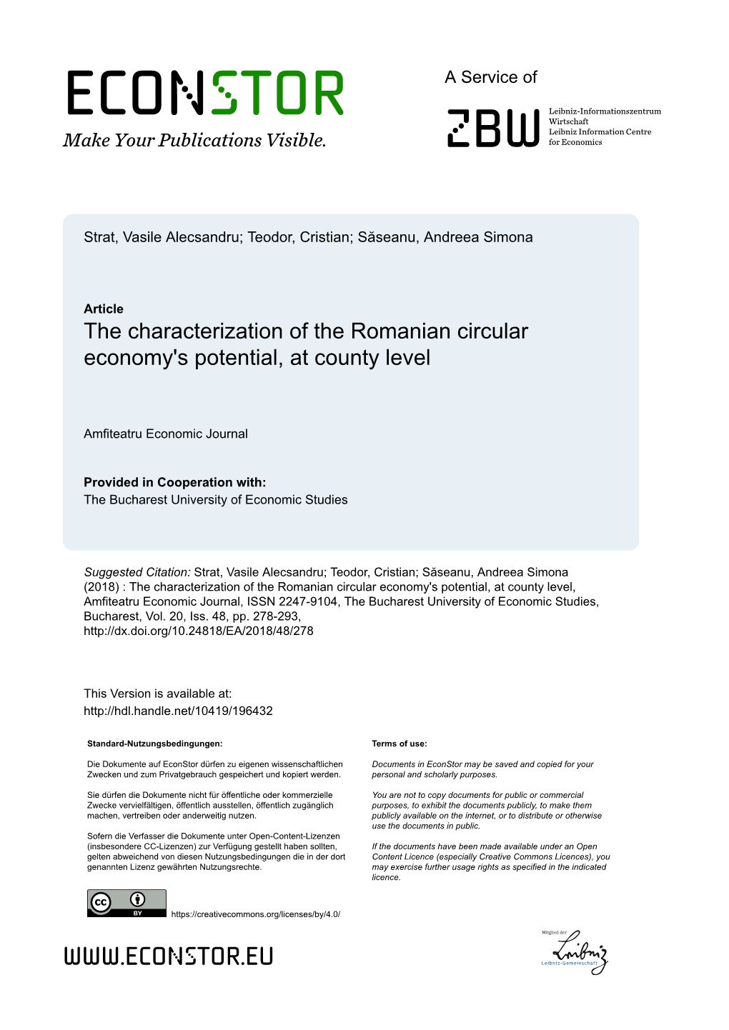 The Characterization of the Romanian Circular Economy's Potential, at County Level