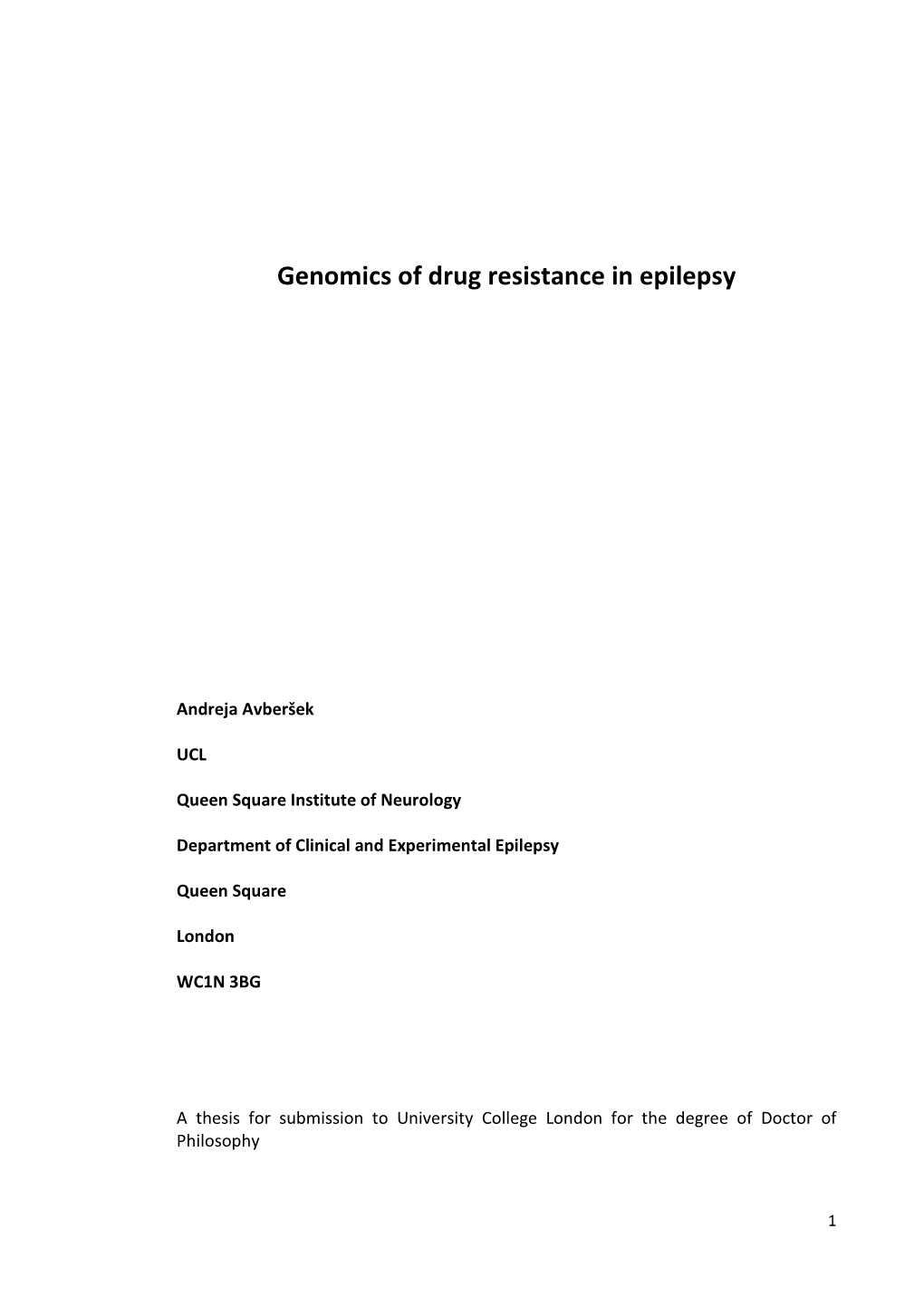 Genomics of Drug Resistance in Epilepsy