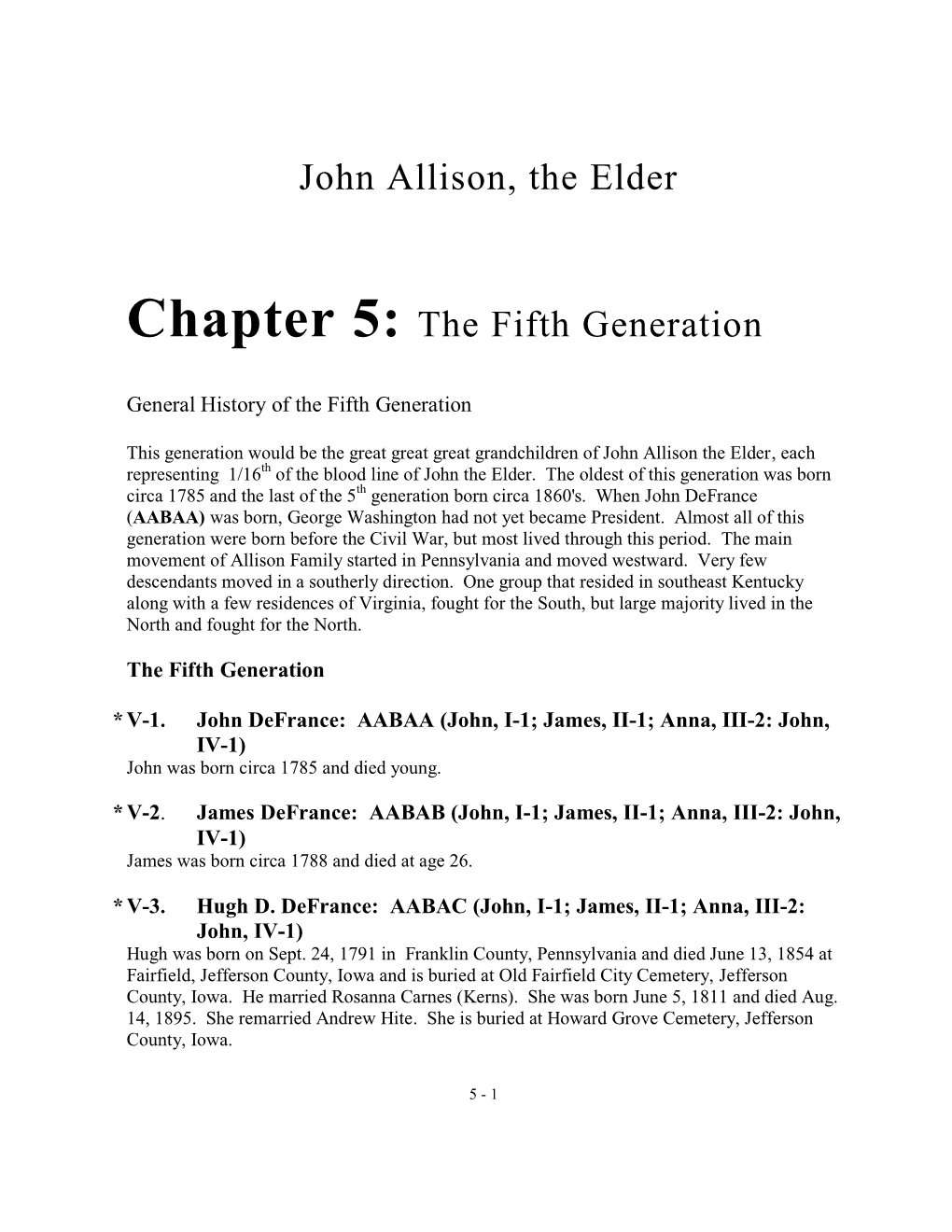 John Allison, the Elder Chapter 5