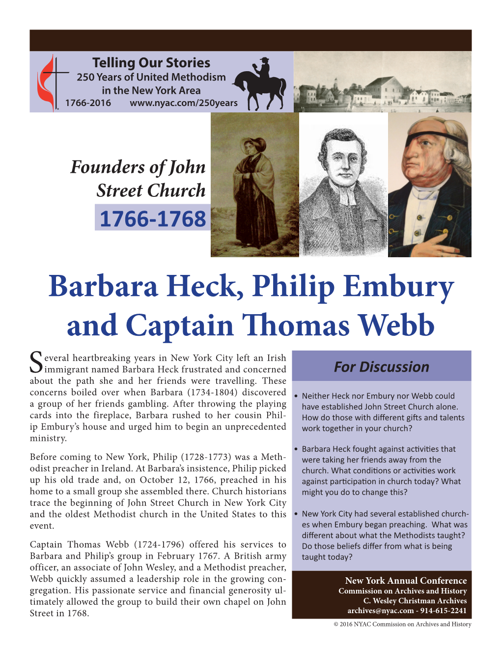 Barbara Heck, Philip Embury and Captain Thomas Webb