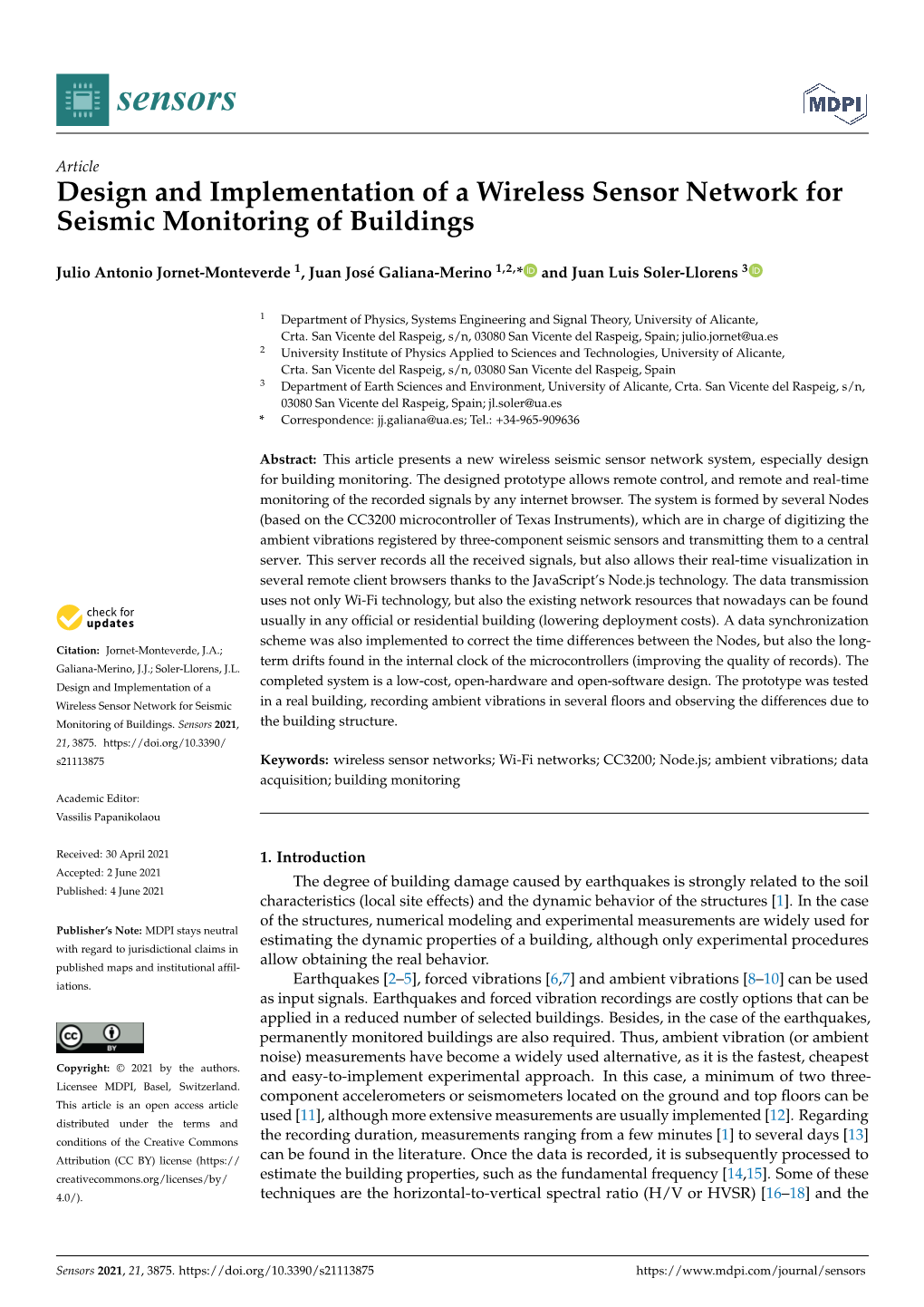 Design and Implementation of a Wireless Sensor Network for Seismic Monitoring of Buildings