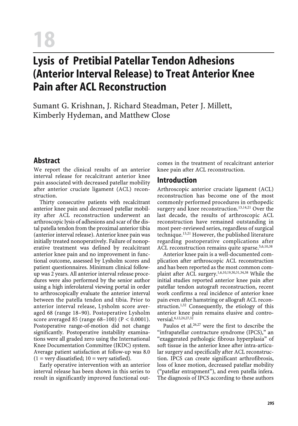 Anterior Interval Release) to Treat Anterior Knee Pain After ACL Reconstruction