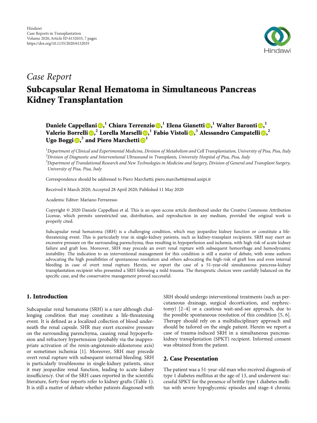 Subcapsular Renal Hematoma in Simultaneous Pancreas Kidney Transplantation