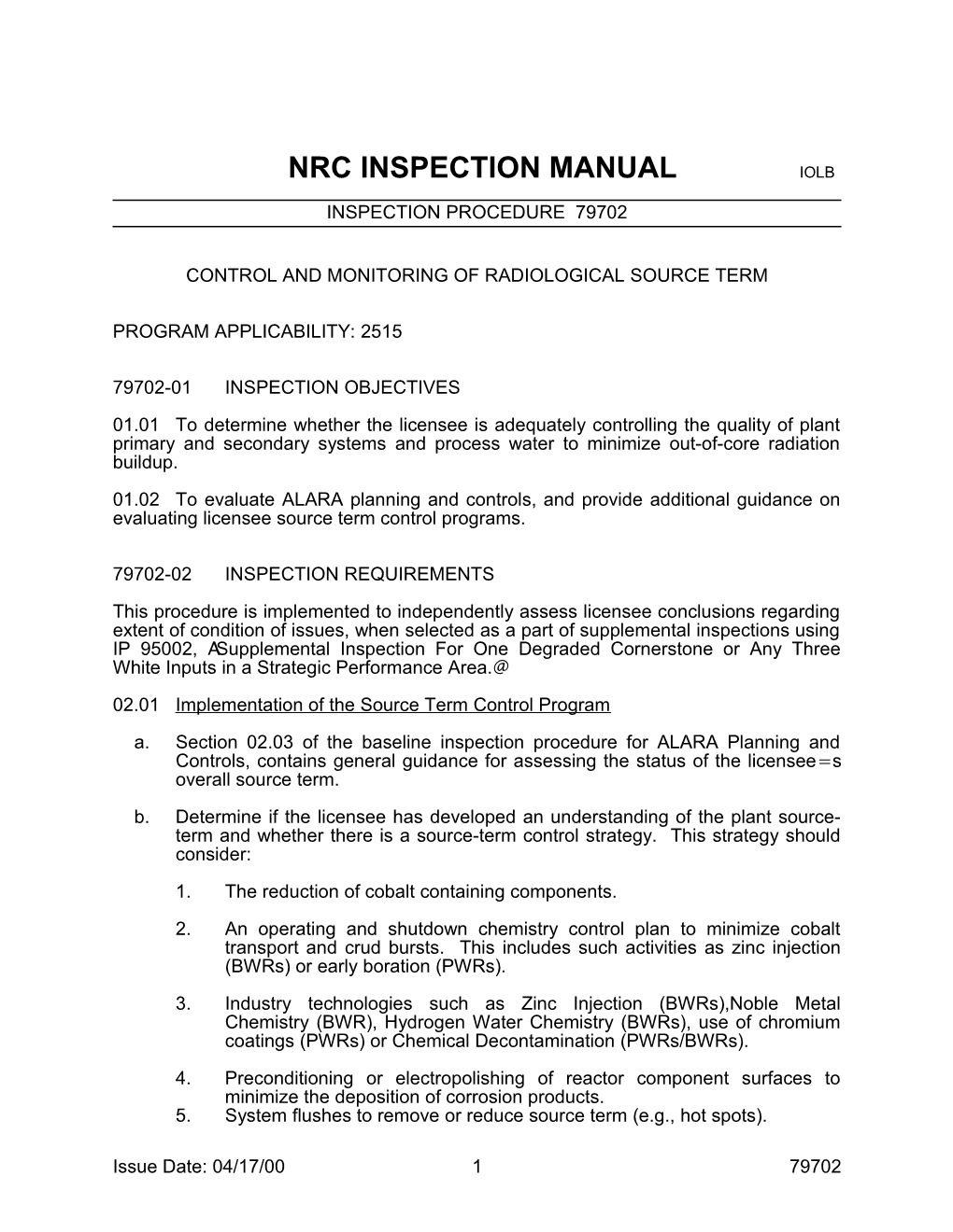 Nrc Inspection Manual Iolb