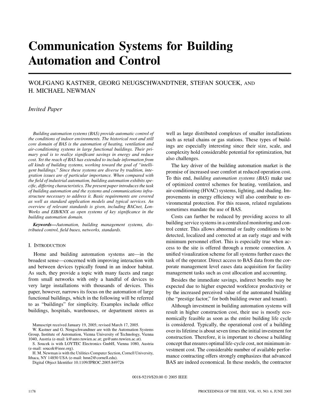 Communication Systems for Building Automation and Control