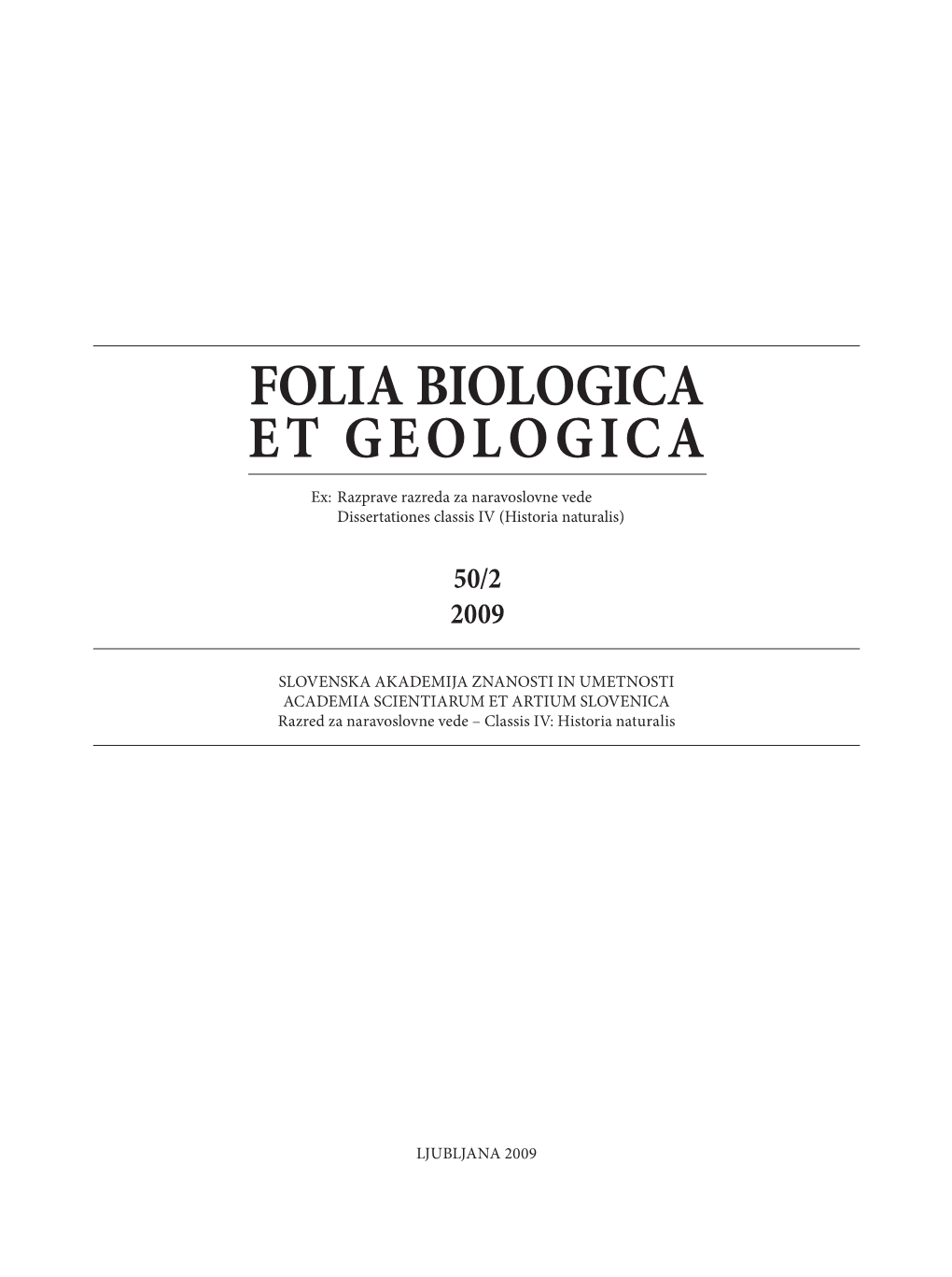 Folia Biologica Et Geologica