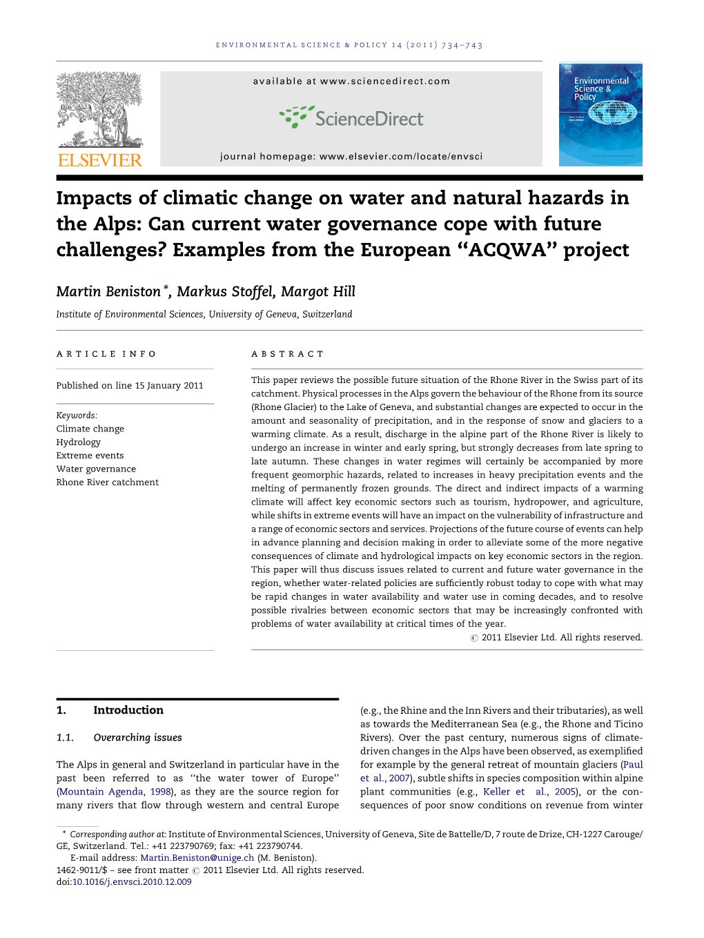 Impacts of Climatic Change on Water and Natural Hazards In