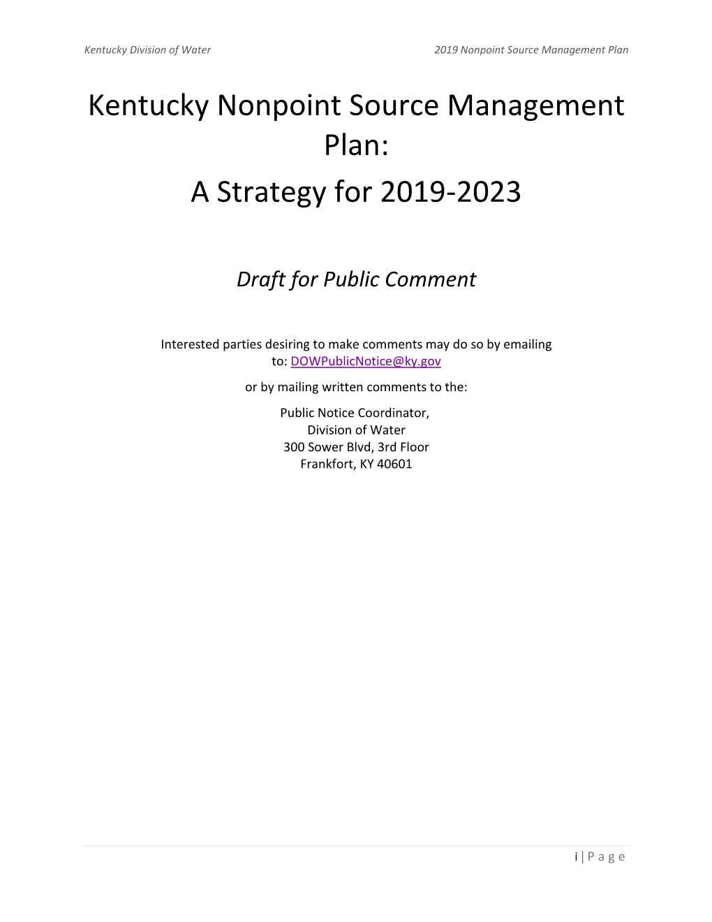 Kentucky Nonpoint Source Management Plan: a Strategy for 2019-2023