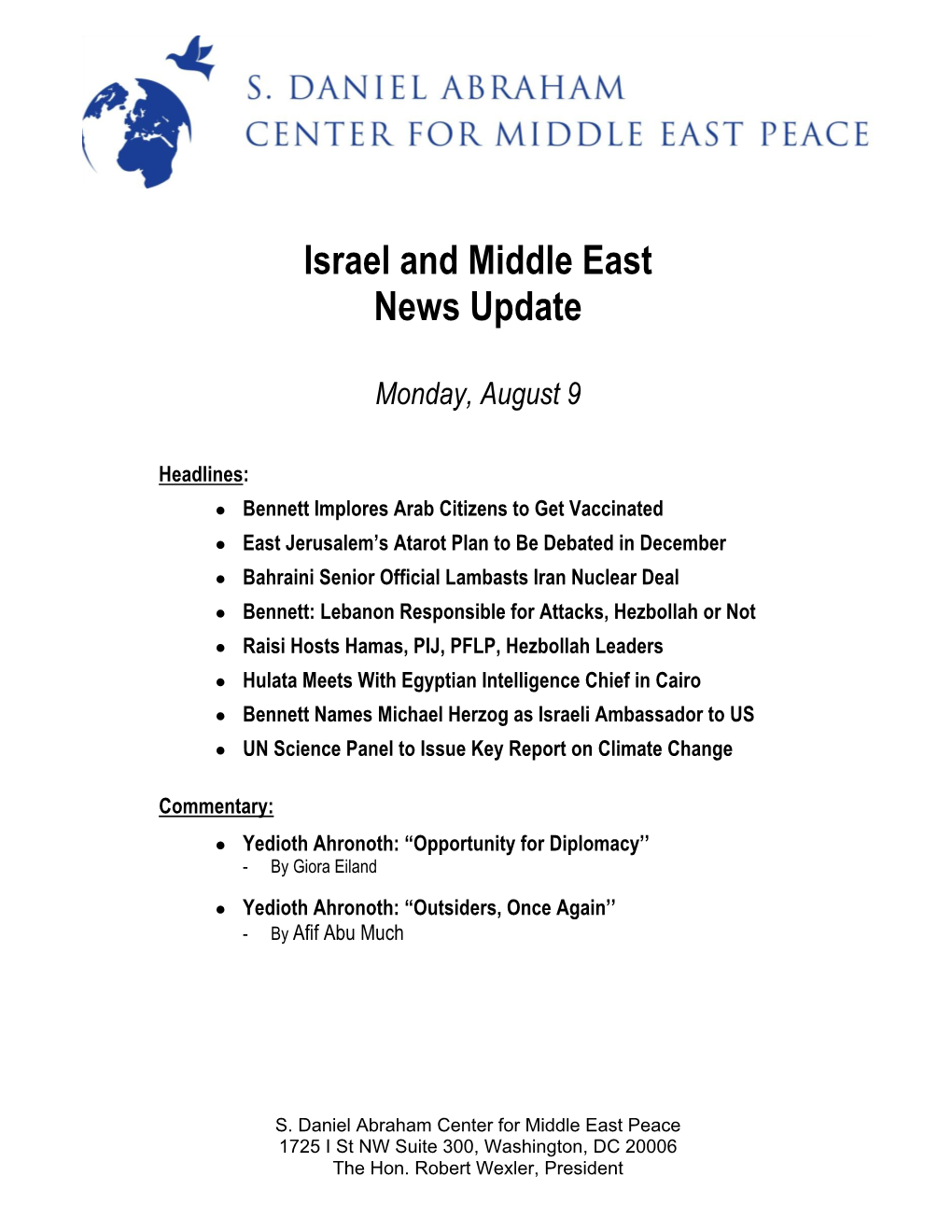 Israel and Middle East News Update