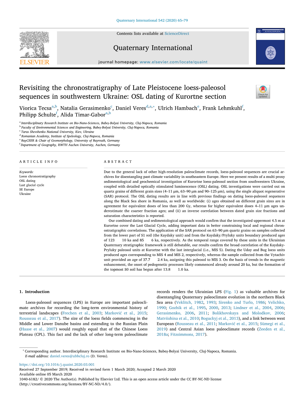 Revisiting the Chronostratigraphy of Late Pleistocene Loess-Paleosol Sequences in Southwestern Ukraine: OSL Dating of Kurortne Section T