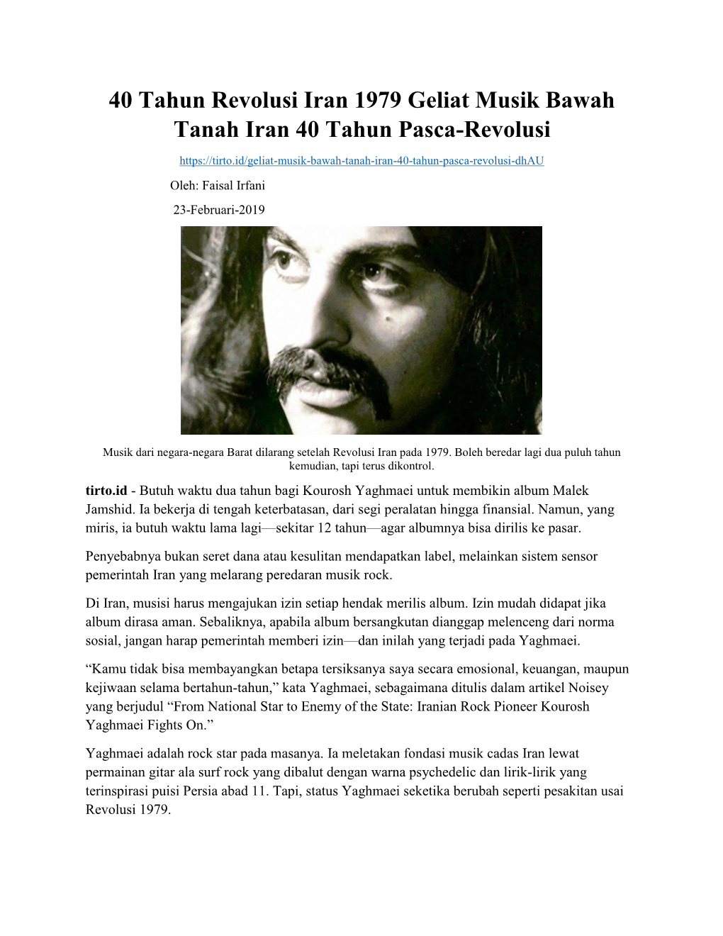 40 Tahun Revolusi Iran 1979 Geliat Musik Bawah Tanah Iran 40 Tahun Pasca-Revolusi