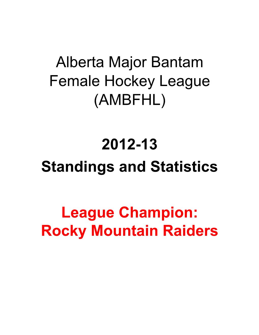 2012-13 Standings and Statistics League Champion