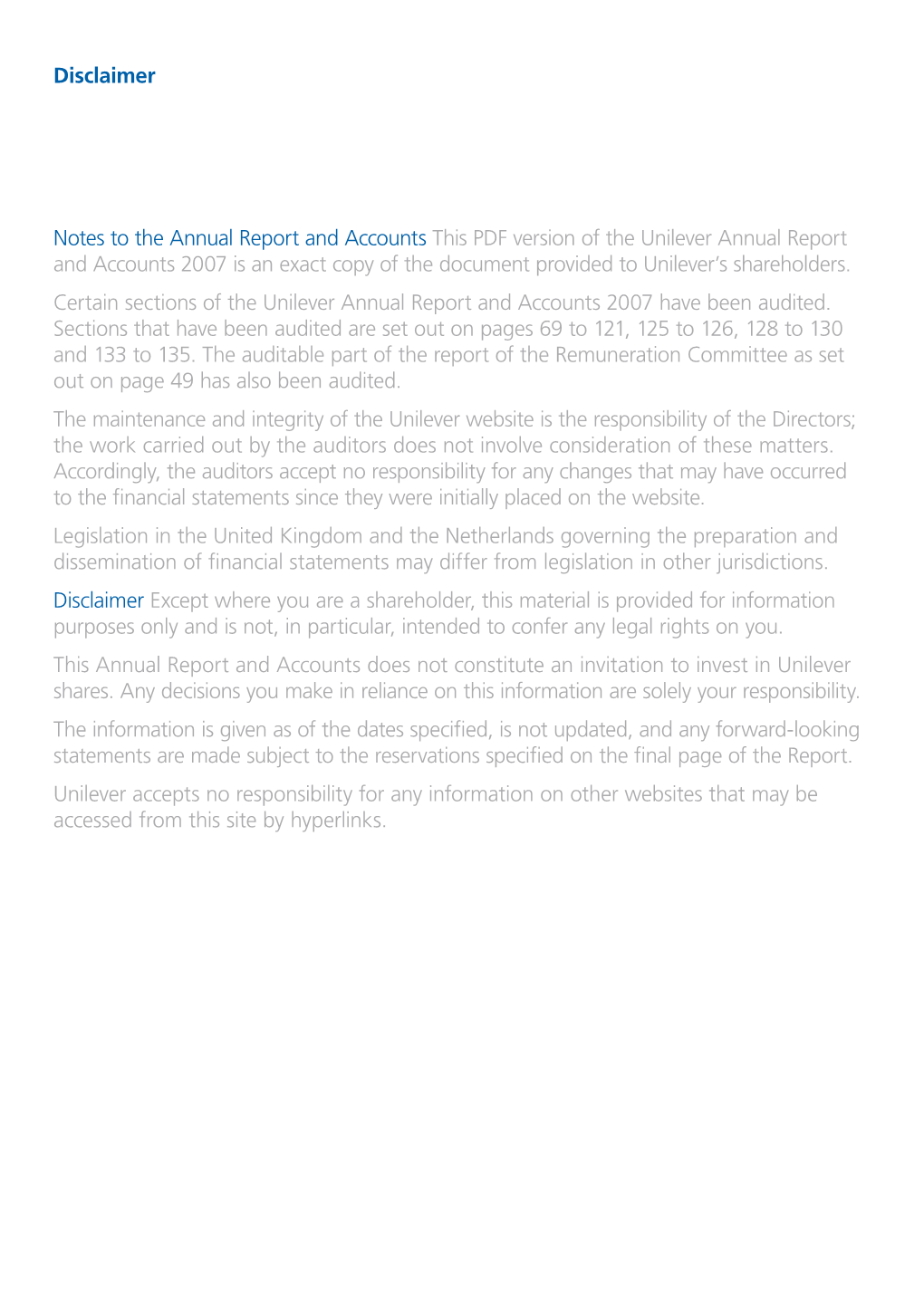 Disclaimer Notes to the Annual Report and Accounts This PDF Version Of