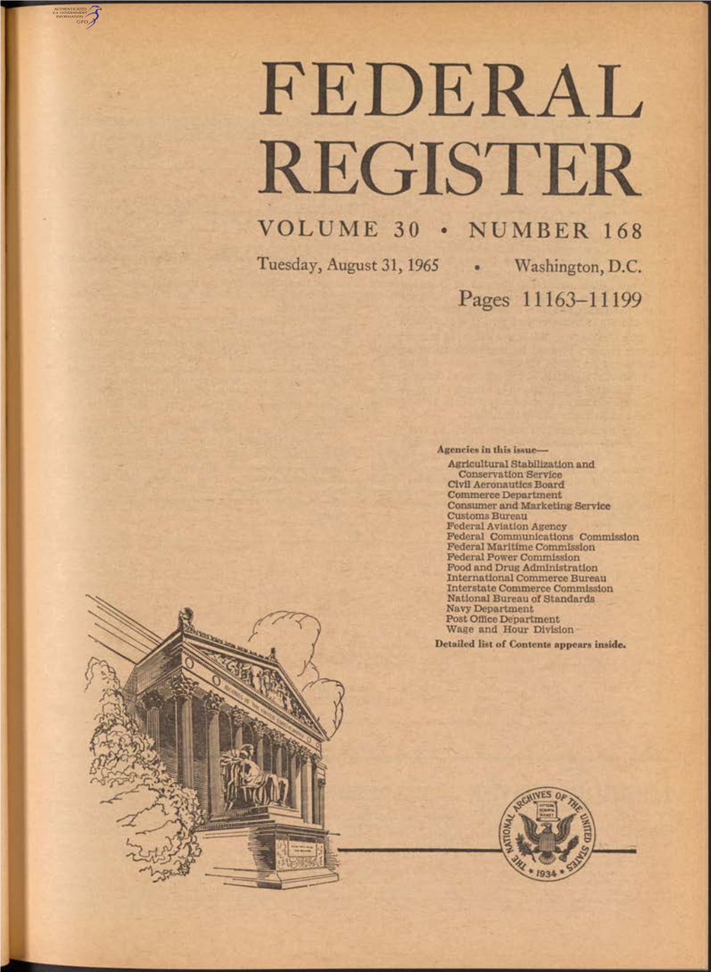 Federal Register Volume 30 • Number 168