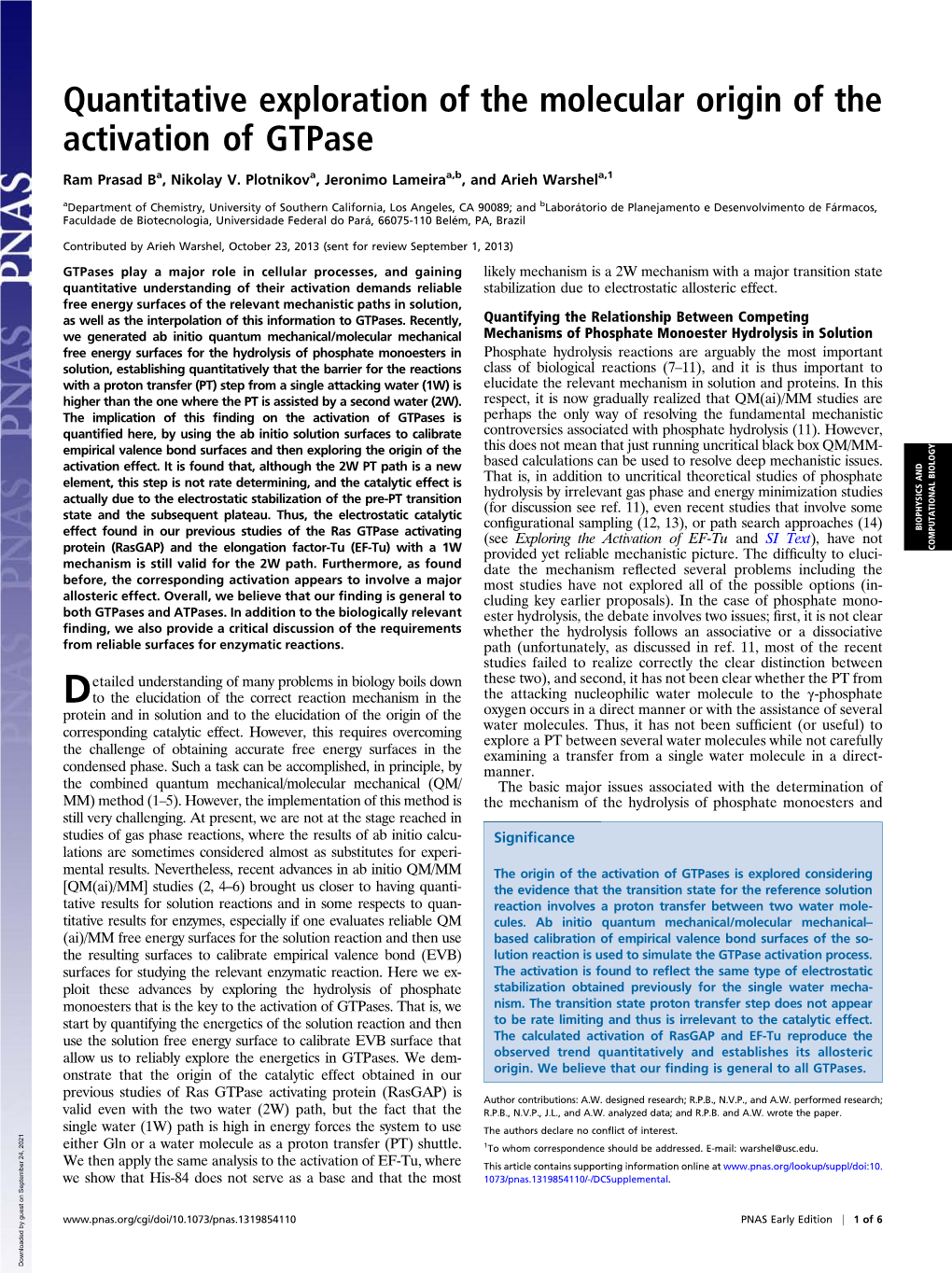 Quantitative Exploration of the Molecular Origin of the Activation of Gtpase