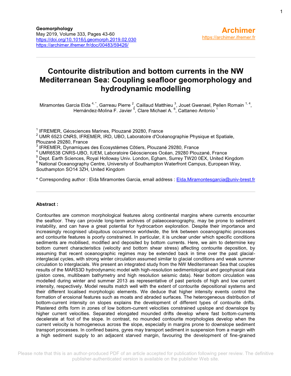 Contourite Distribution and Bottom Currents in the NW Mediterranean Sea: Coupling Seafloor Geomorphology and Hydrodynamic Modelling