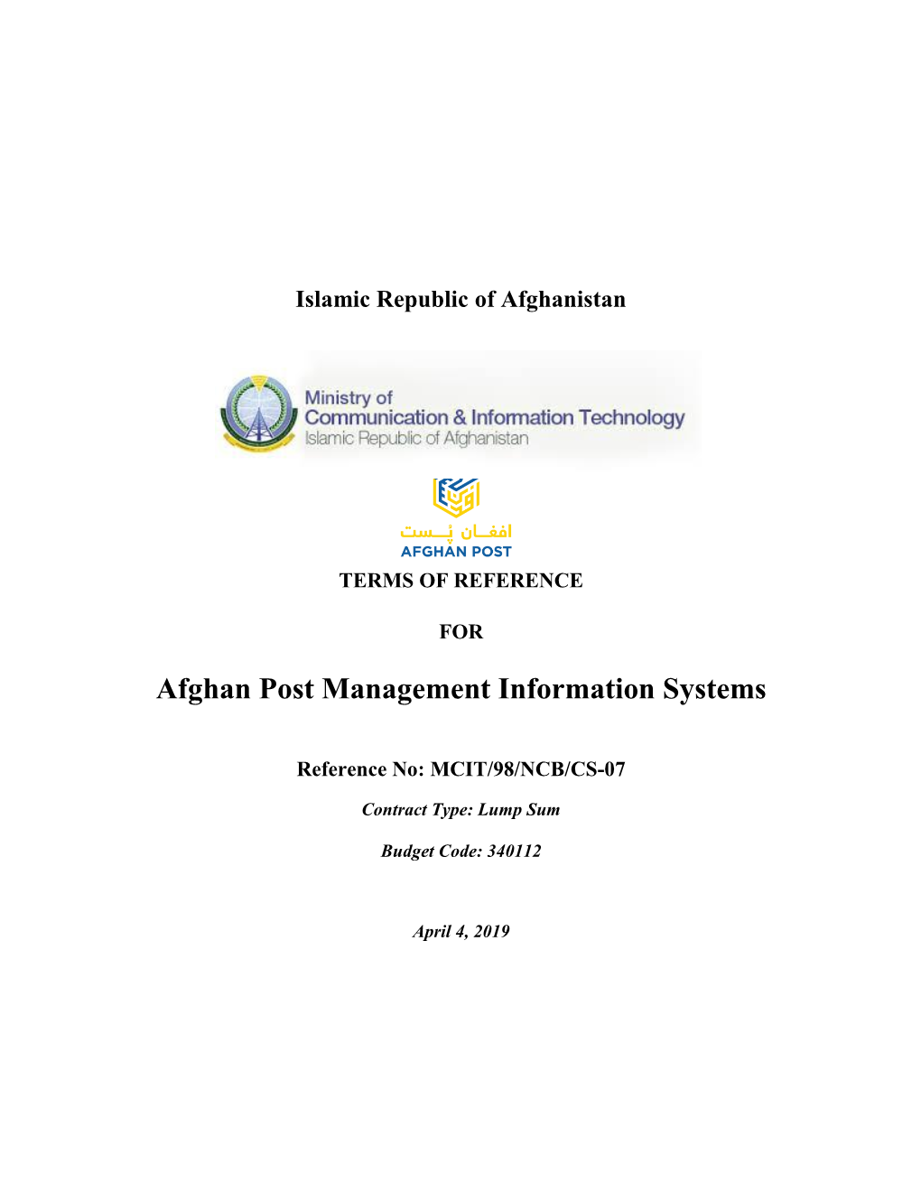 Afghan Post Management Information Systems