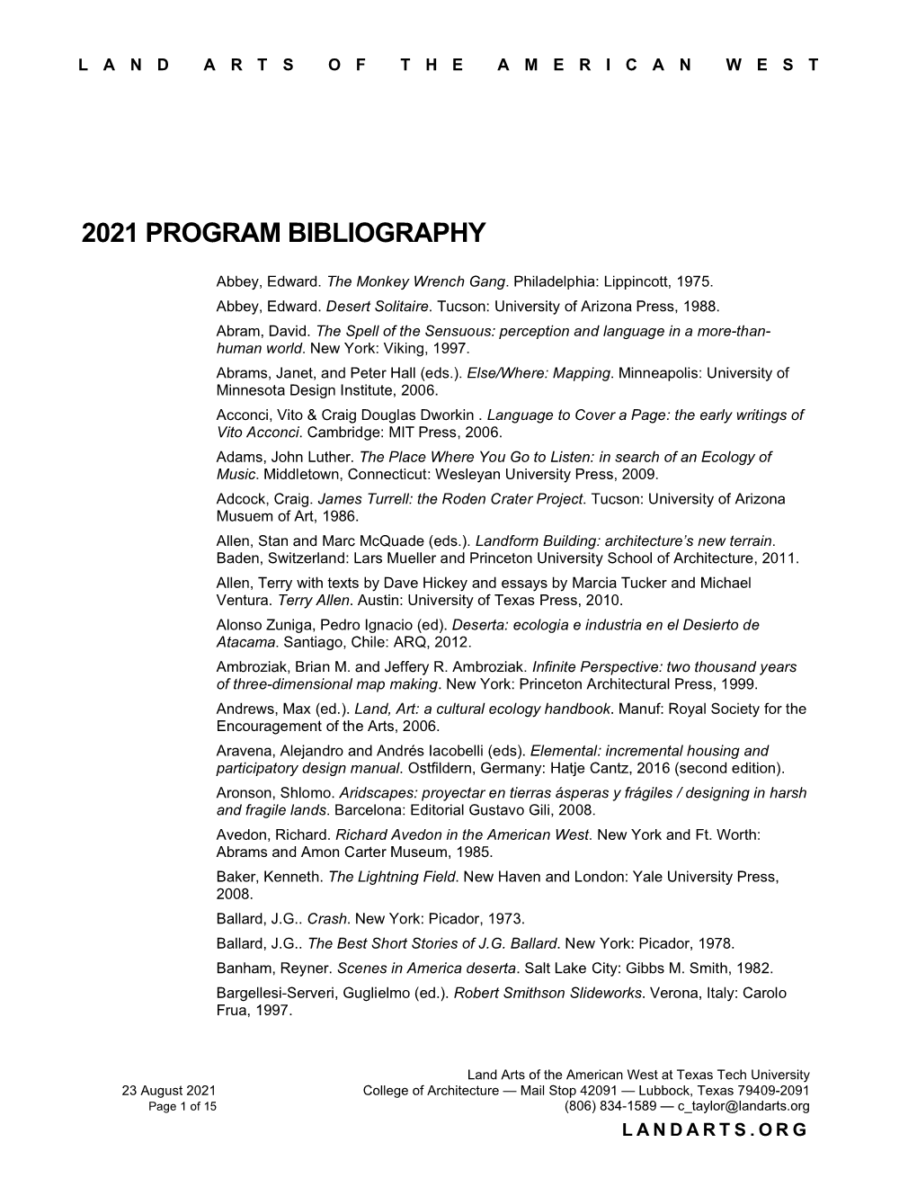 2021 Program Bibliography