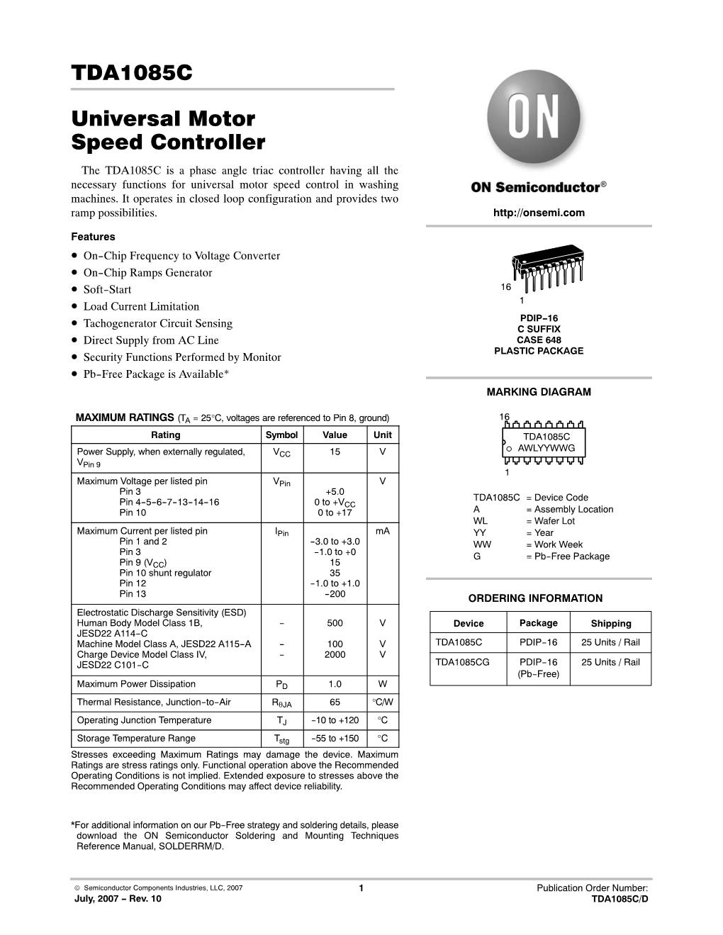 TDA1085C Universal Motor Speed Controller