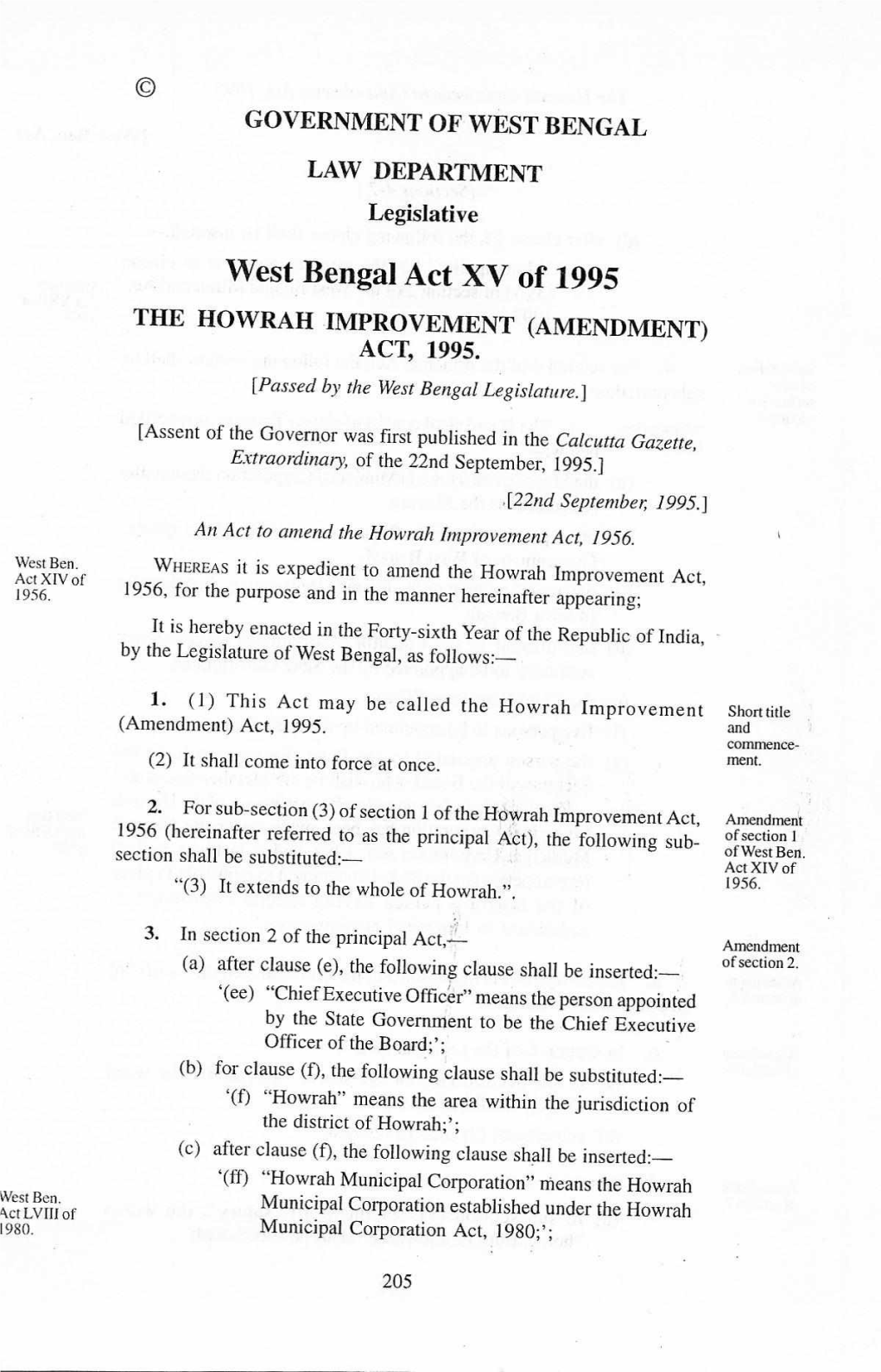 Amendment ) Act, 1995 (West Bengal Act XV of 1995