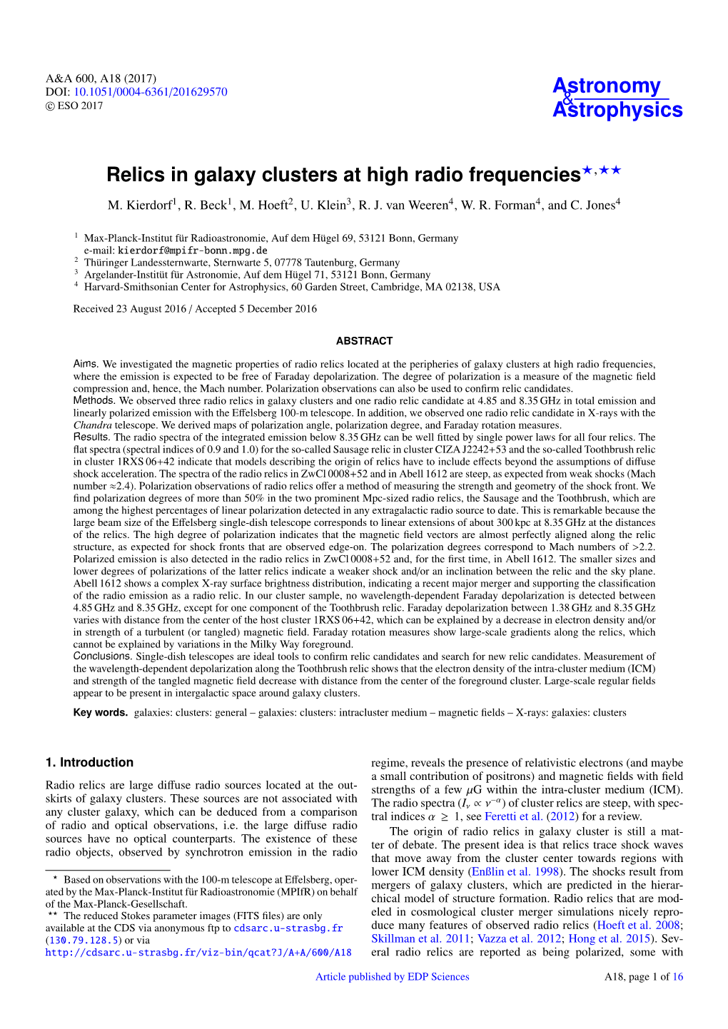 Relics in Galaxy Clusters at High Radio Frequencies?,?? M