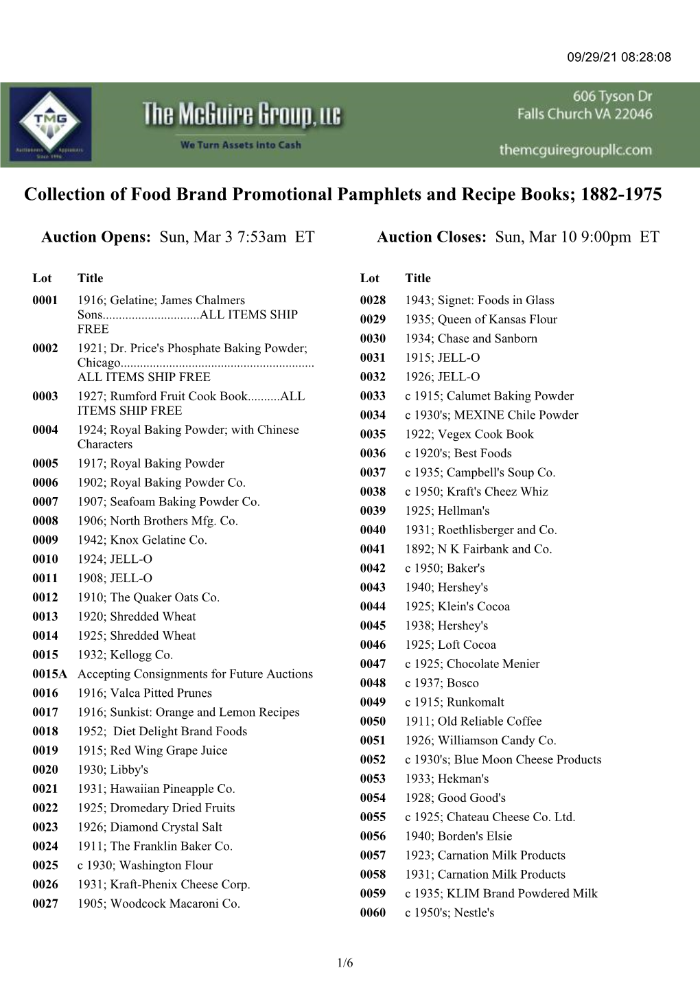 Collection of Food Brand Promotional Pamphlets and Recipe Books; 1882-1975