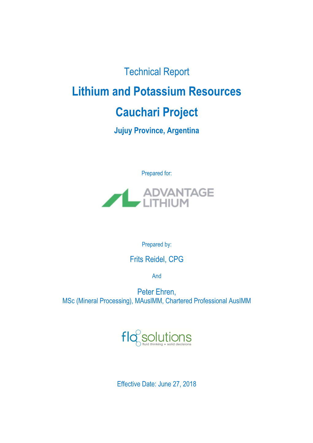 Lithium and Potassium Resources Cauchari Project Jujuy Province, Argentina